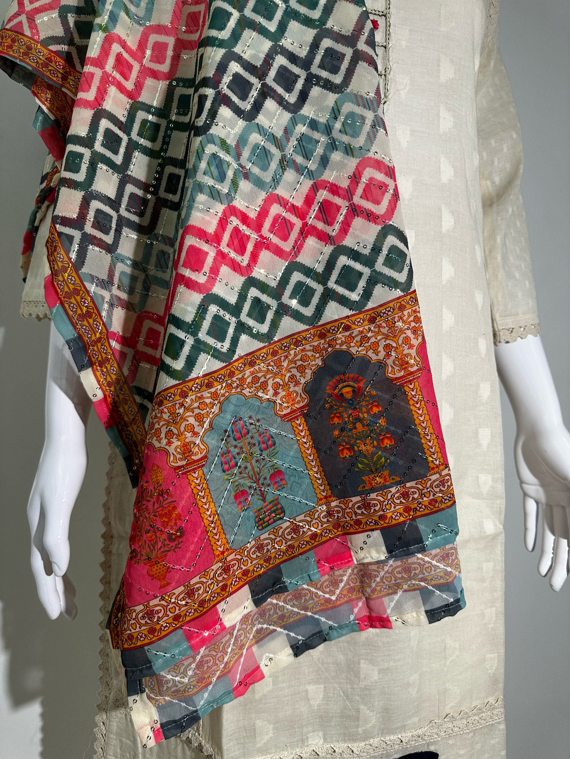 Afghani Style Daman Thread work  - 3 Piece