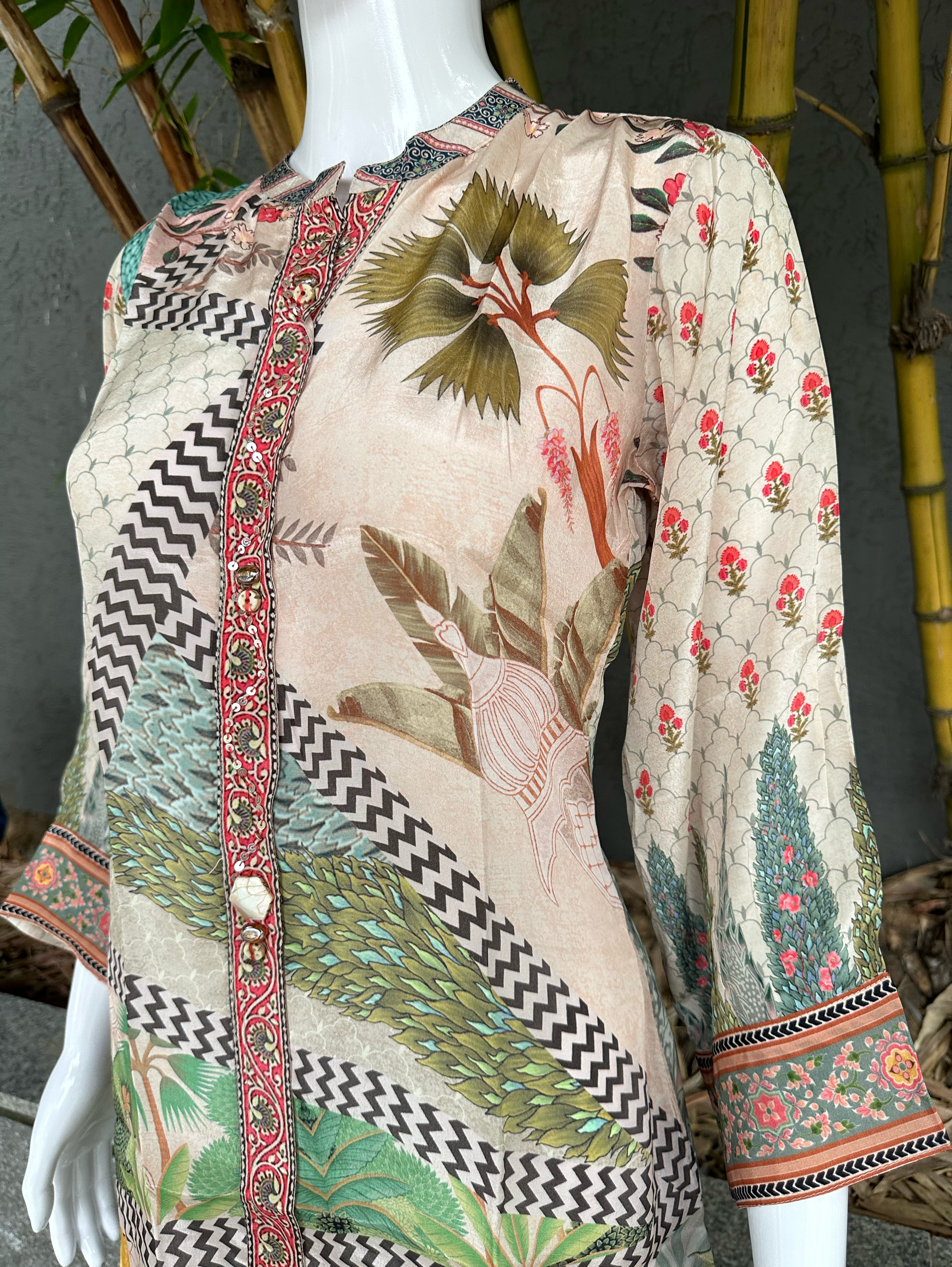 Image of Muslin Print Tunics with Embroidery work