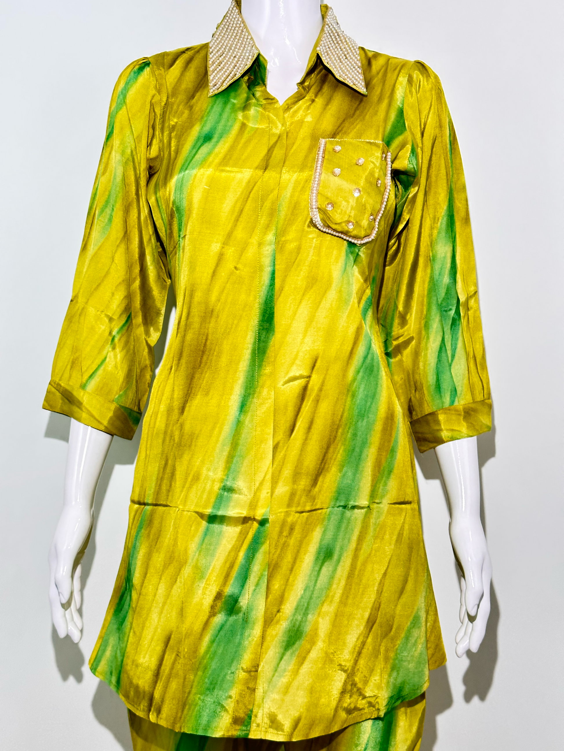 Muslin with Collar and Side Pocket work Coords