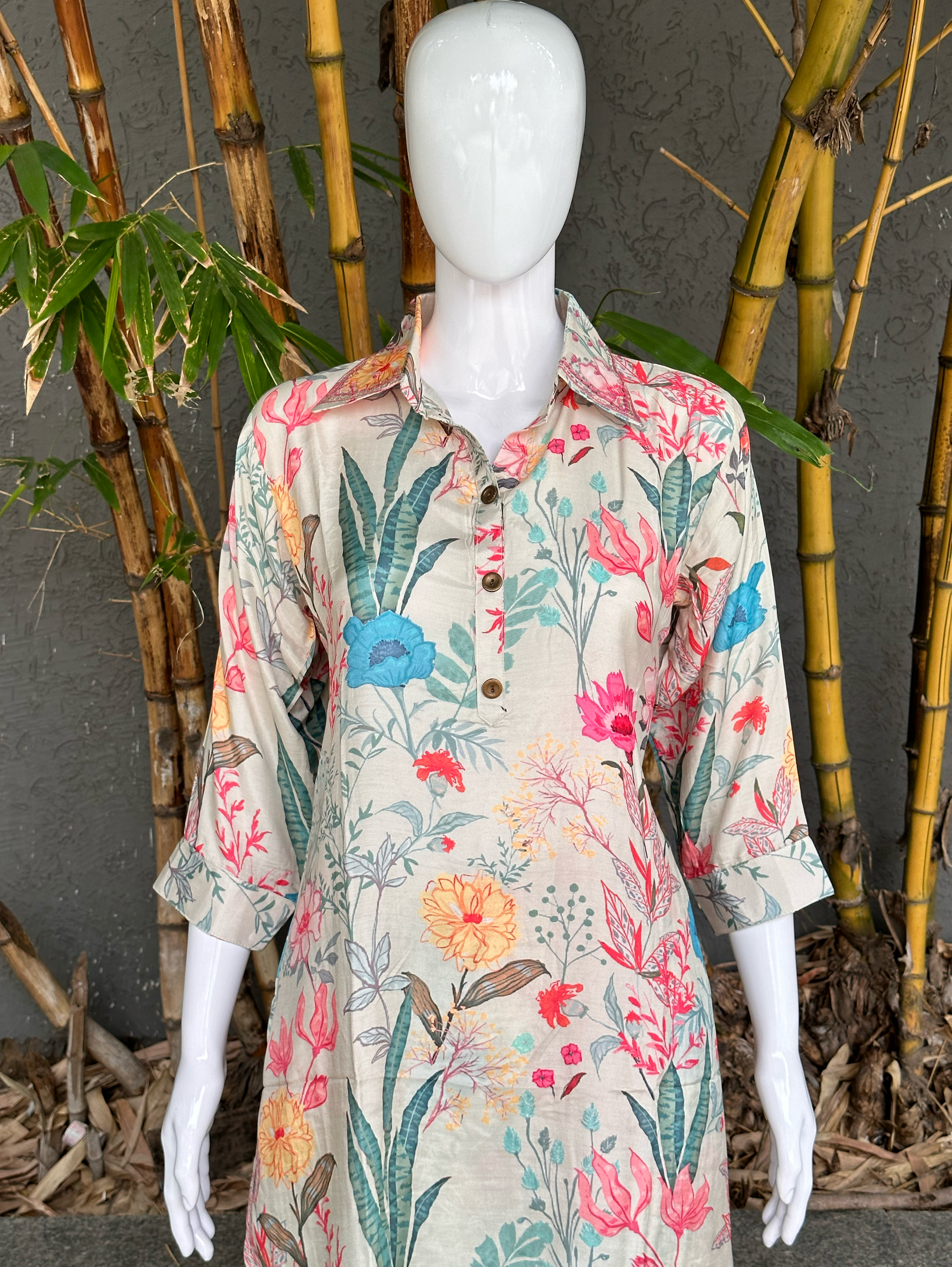 Image of Muslin Flower Print Coord Set with Hand work