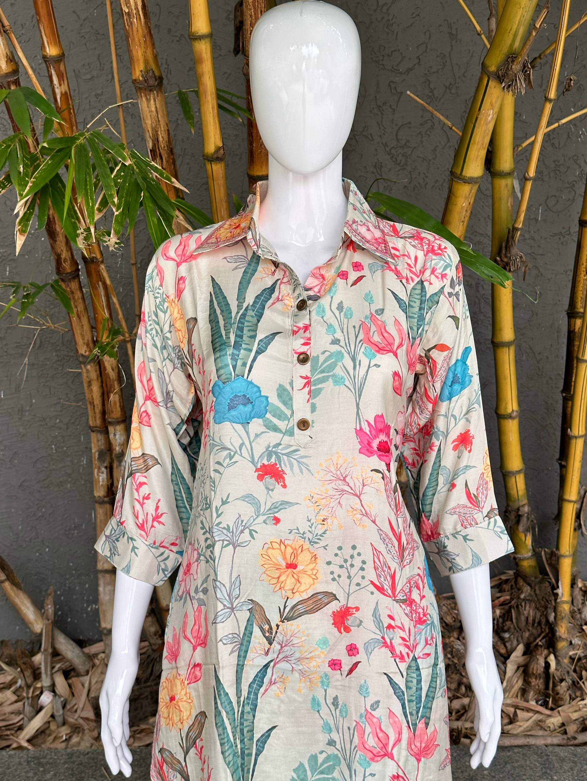 Muslin Flower Print Coord Set with Hand work