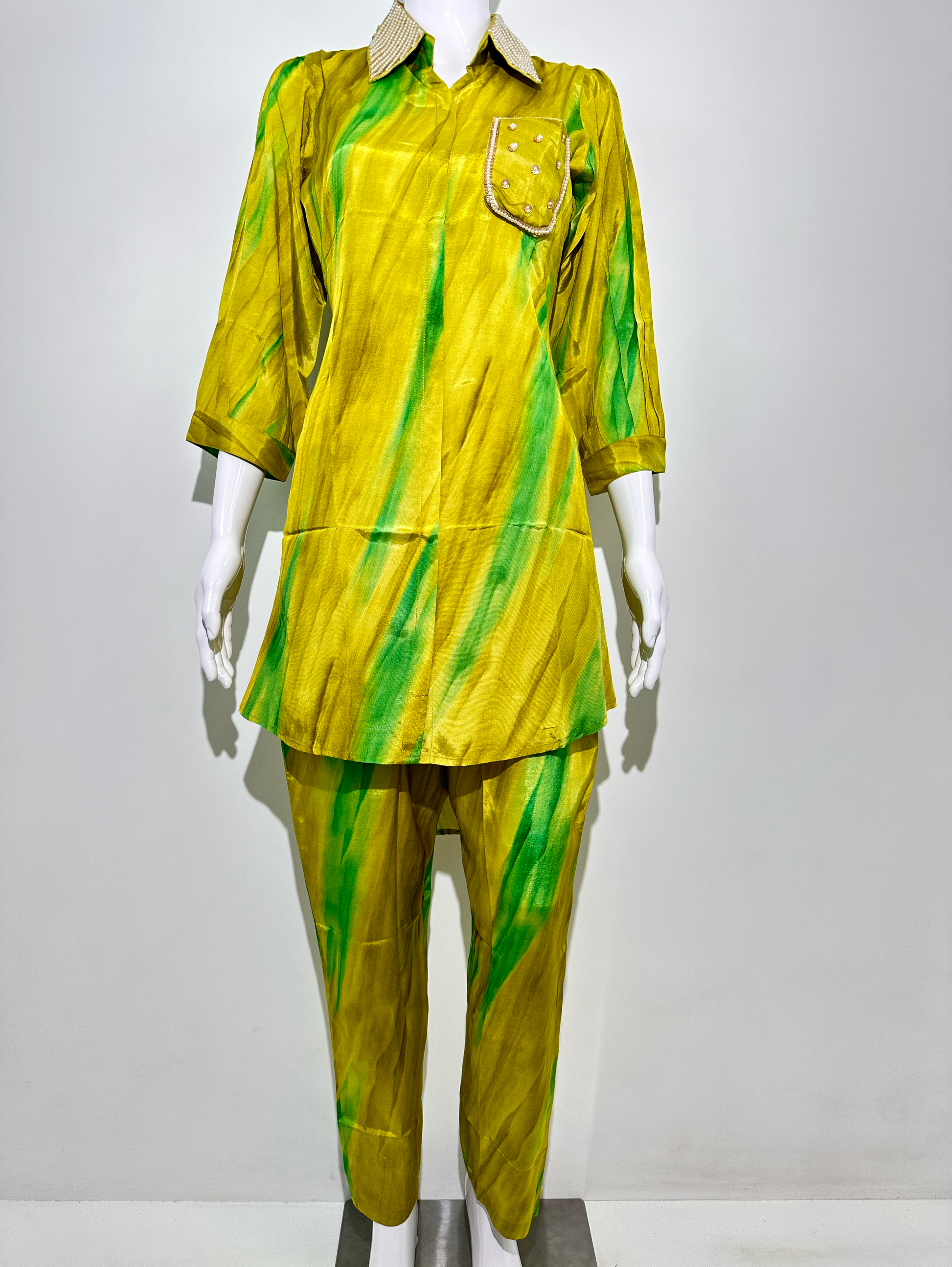 Muslin with Collar and Side Pocket work Coords