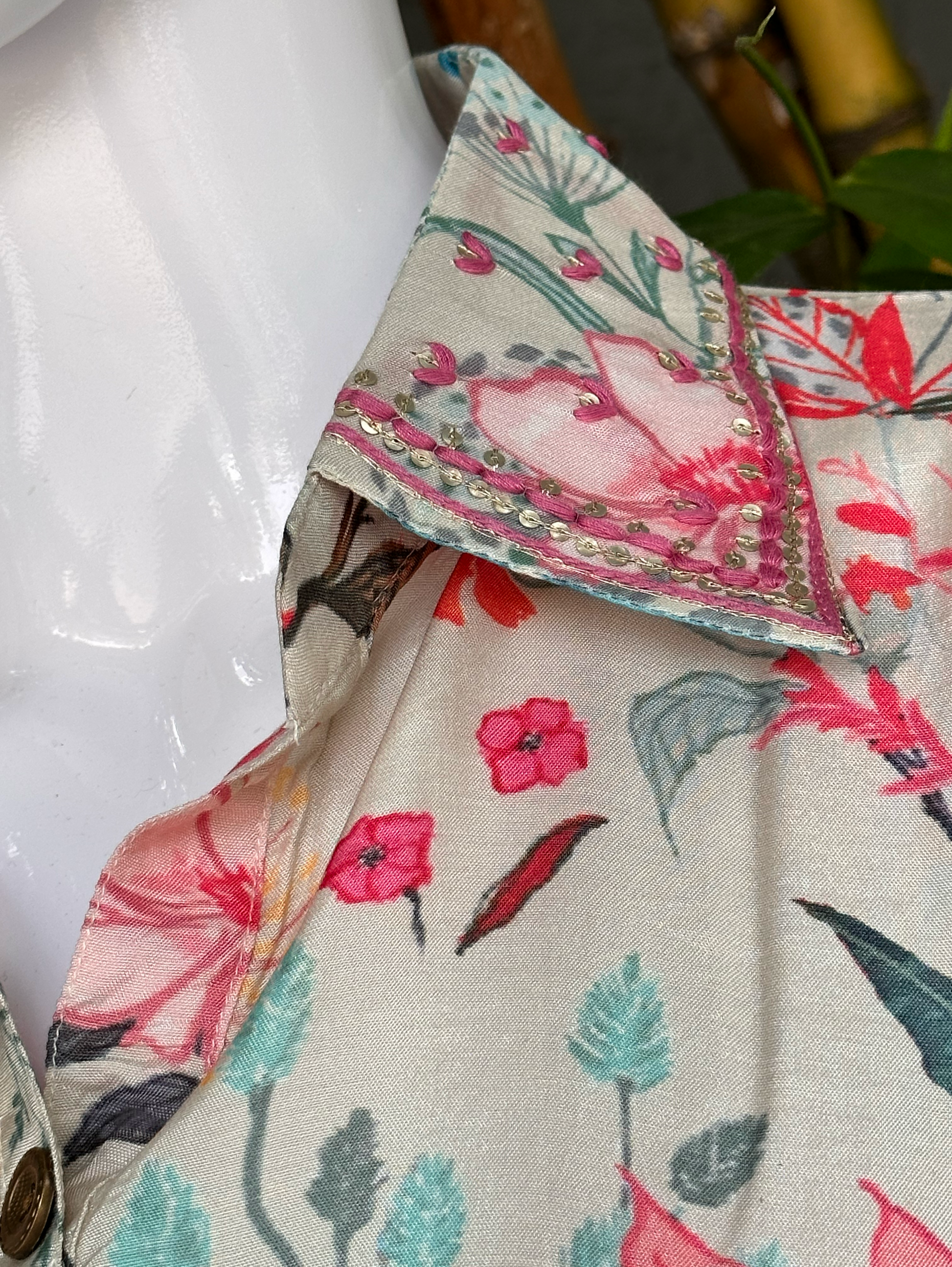 Muslin Flower Print Coord Set with Hand work