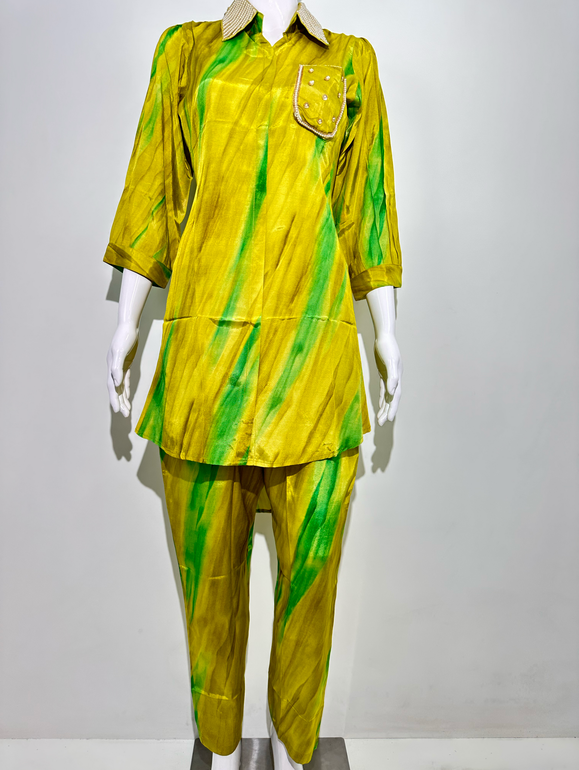 Muslin with Collar and Side Pocket work Coords