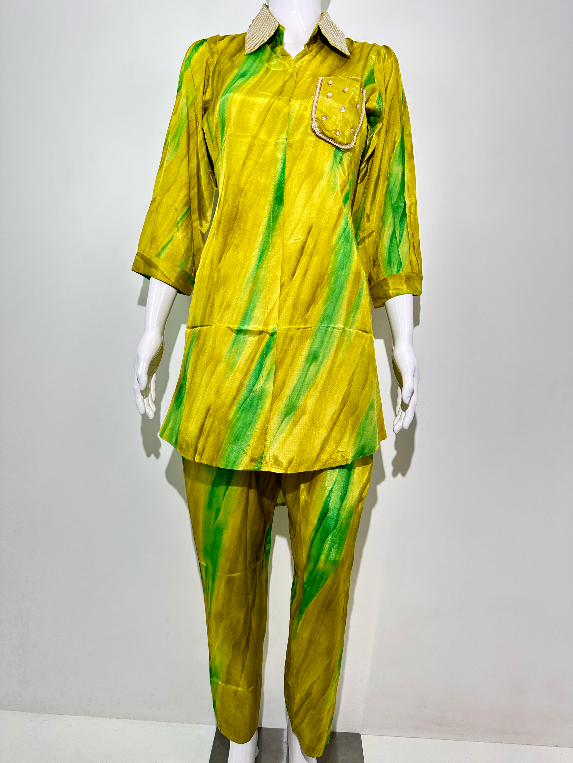 Muslin with Collar and Side Pocket work Coords