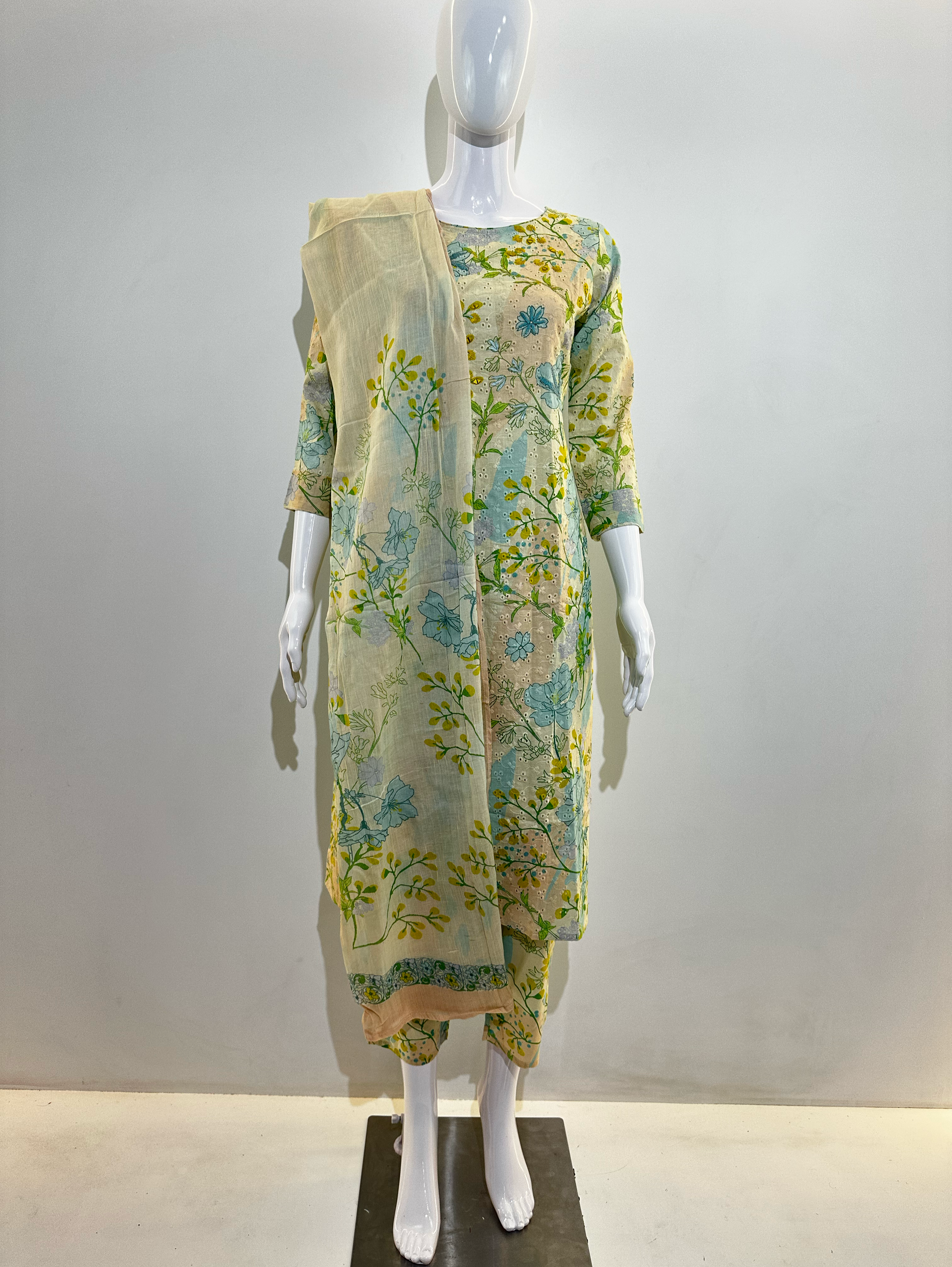 Lucknowi work Cotton Kurti Set -3 Piece