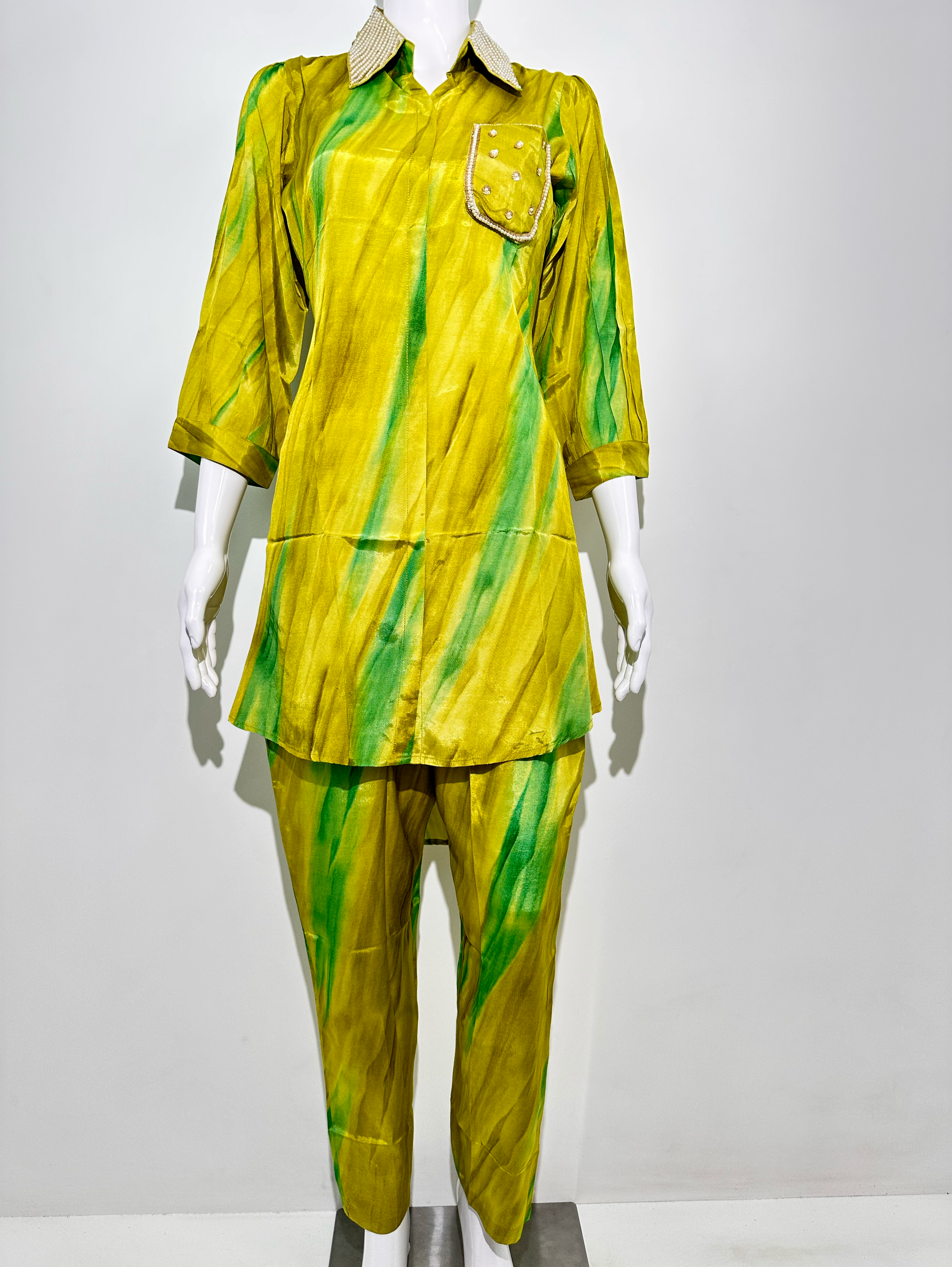 Muslin with Collar and Side Pocket work Coords