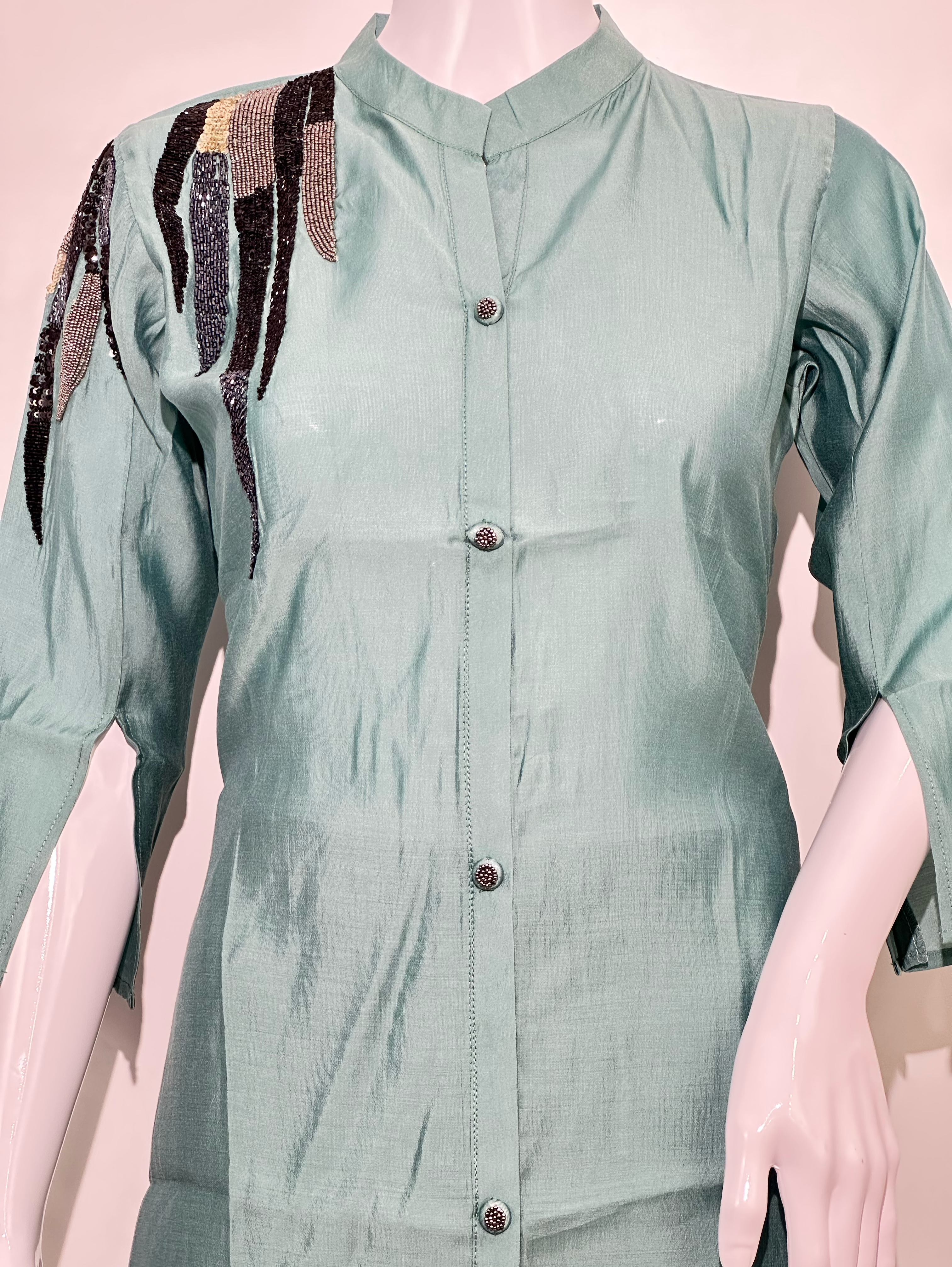 Image of Sea Green Muslin Hand work Coords