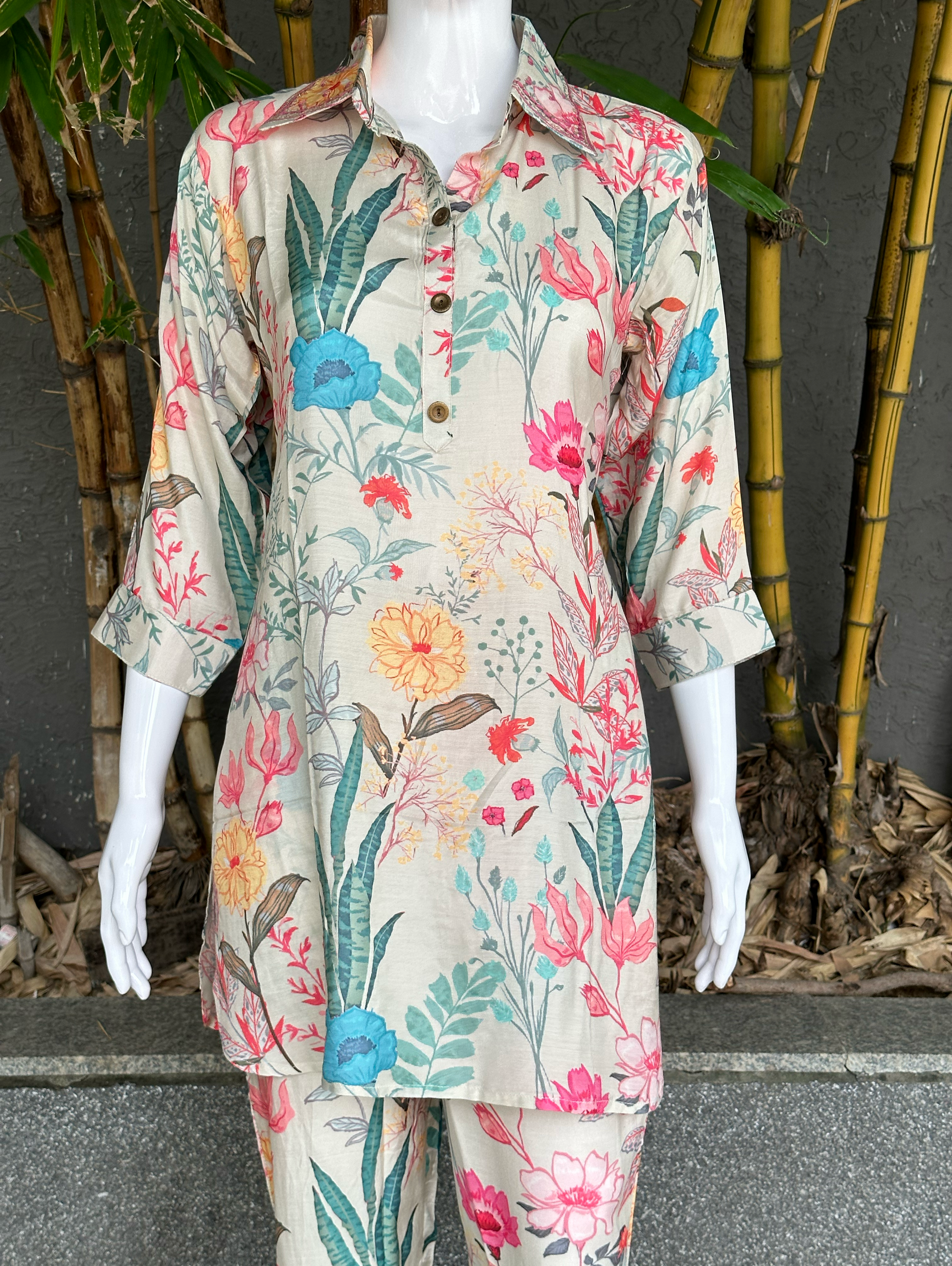 Muslin Flower Print Coord Set with Hand work