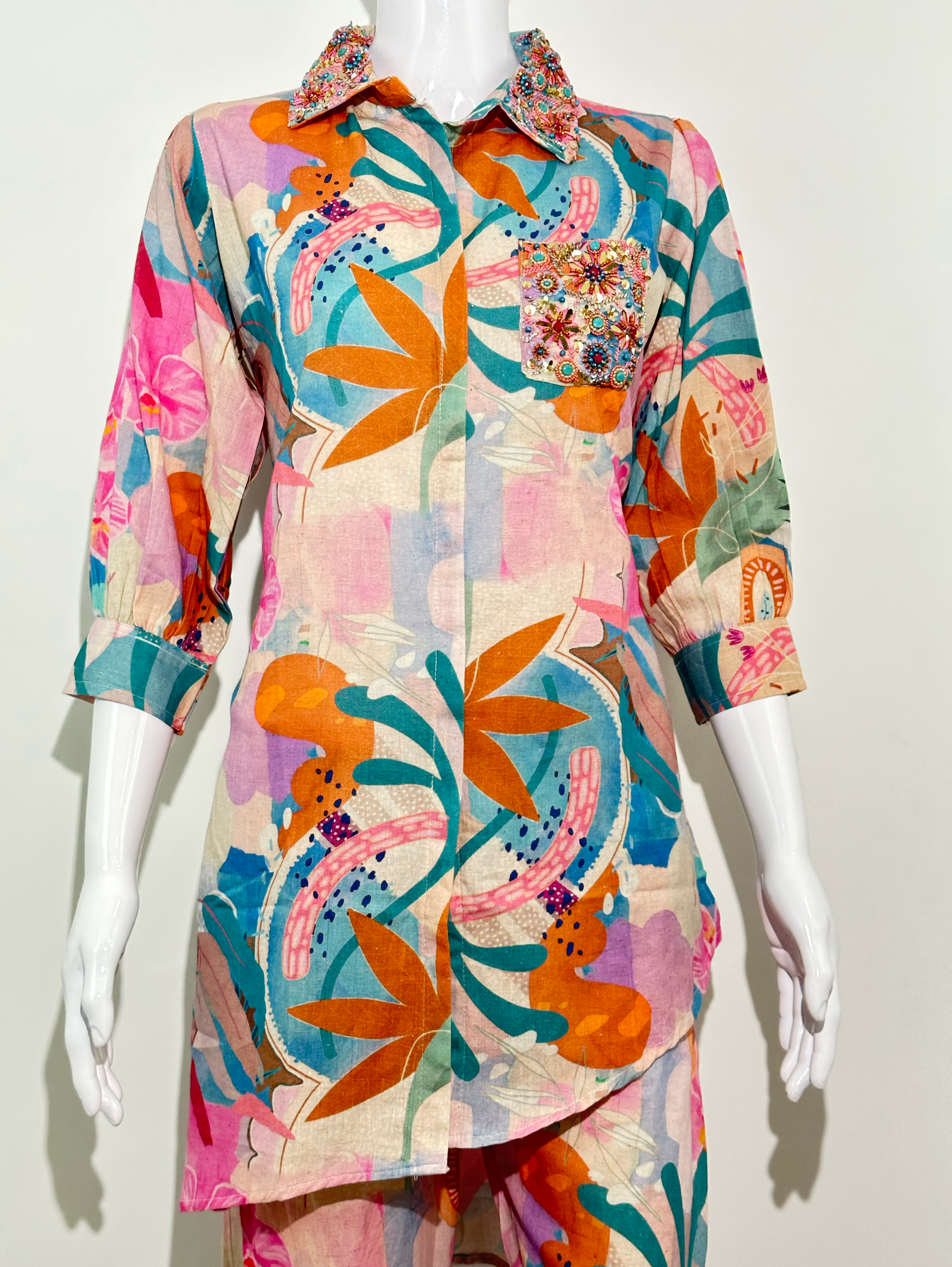 Image of Linen Cotton Unique Sleeve and work Coords