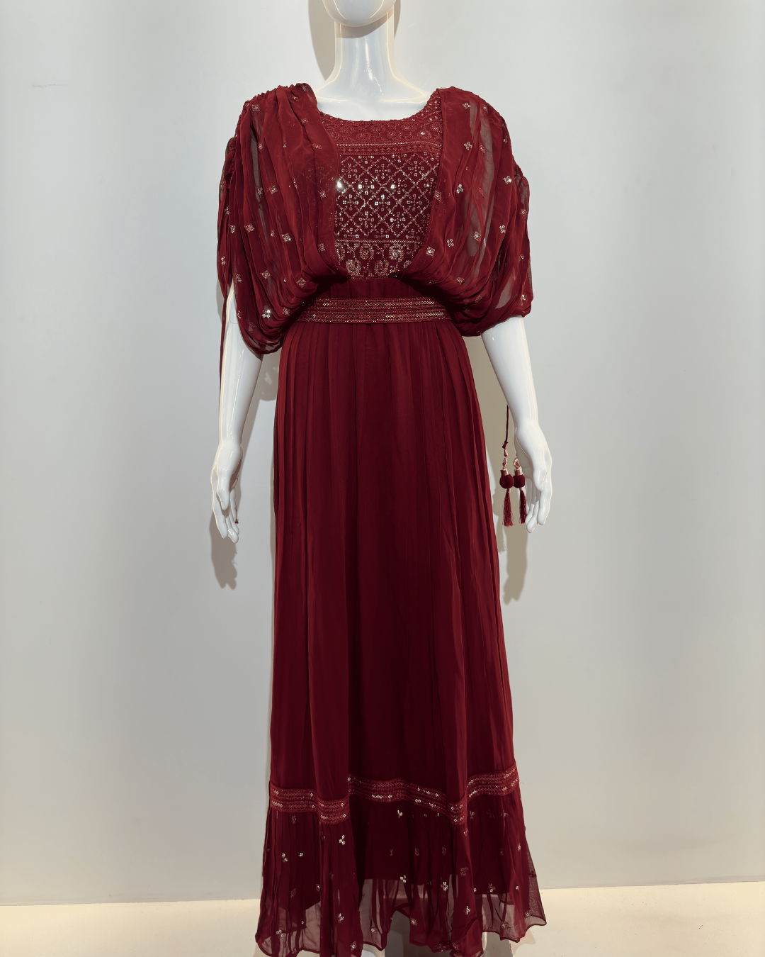 Image of Georgette Butterfly Design Gown with Belt