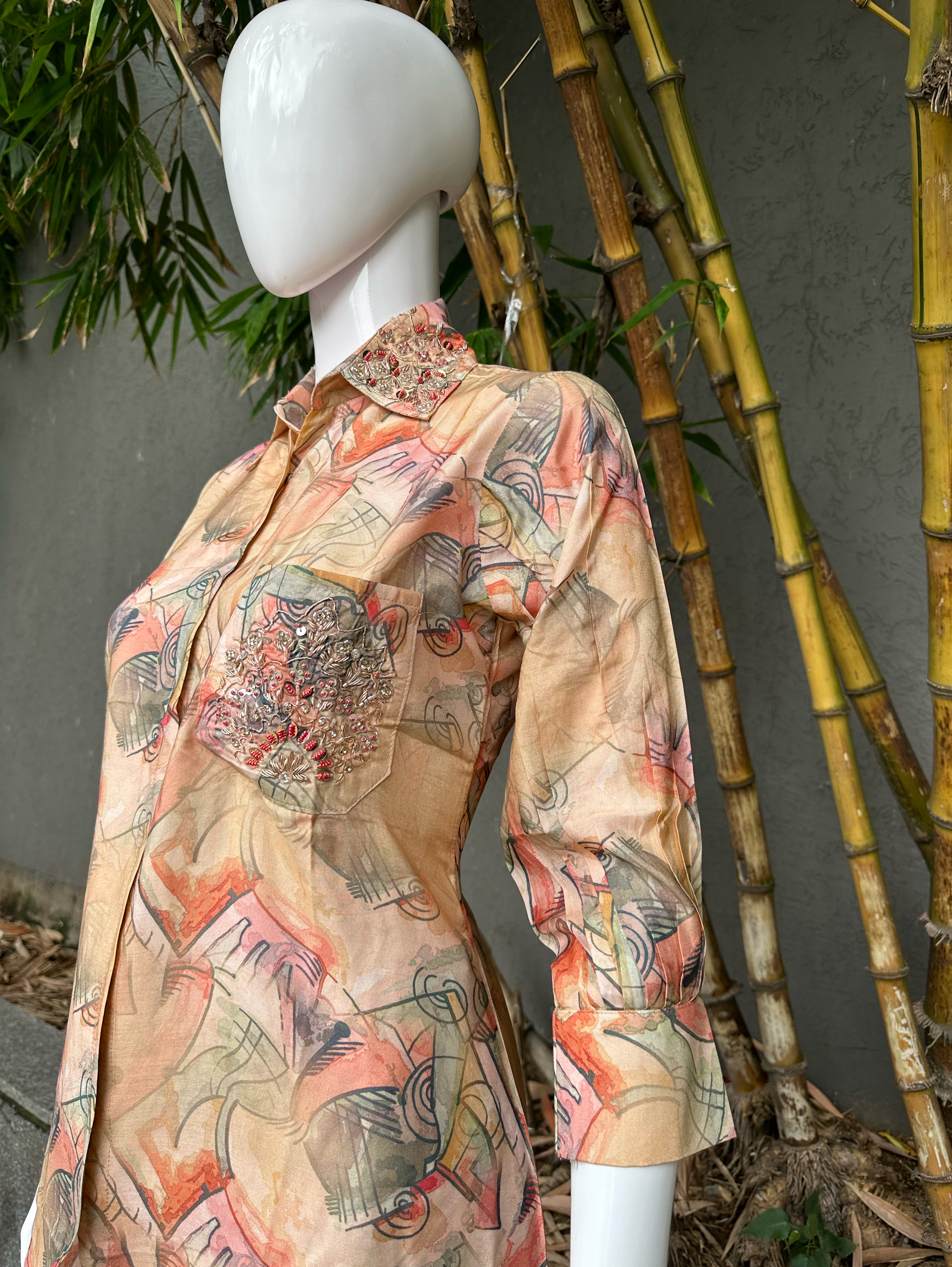 Muslin with Collar & Pocket Hand work