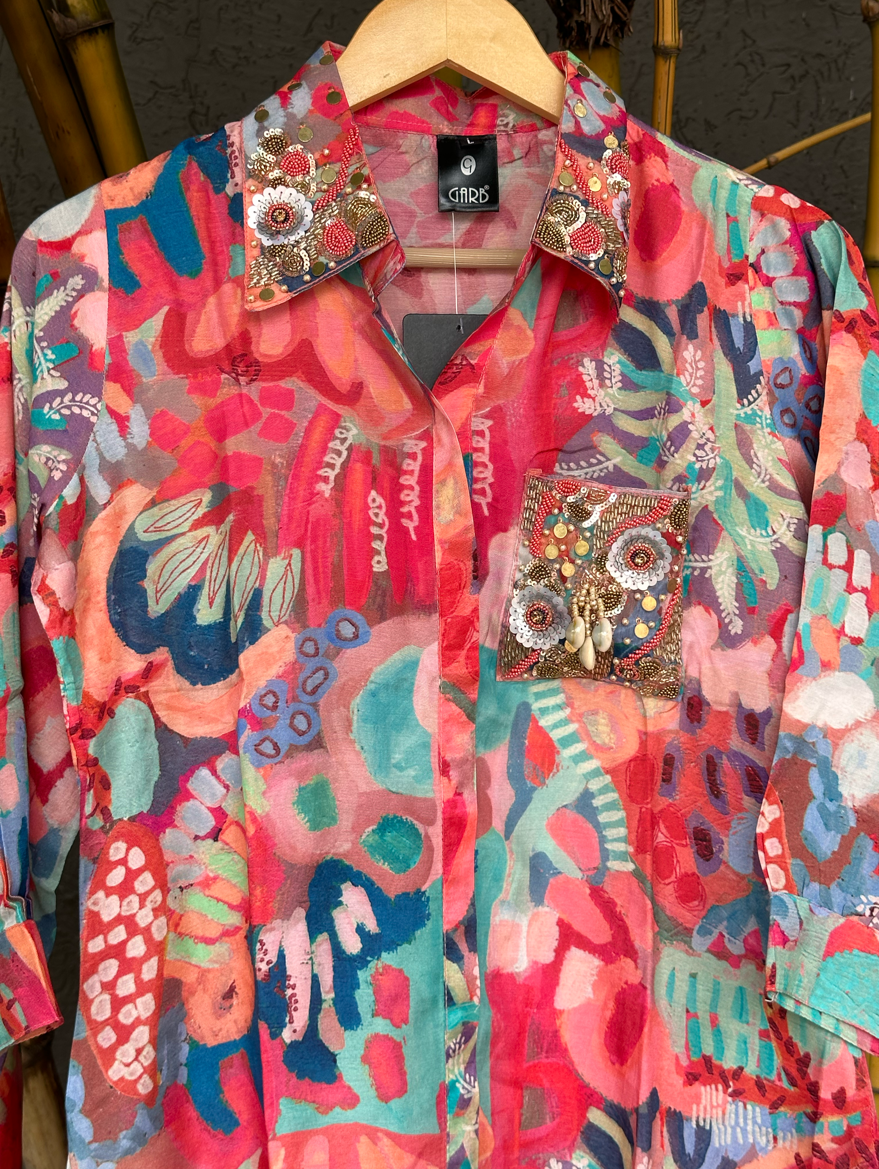 Muslin Coord Set with Collar & Pocket Hand Work