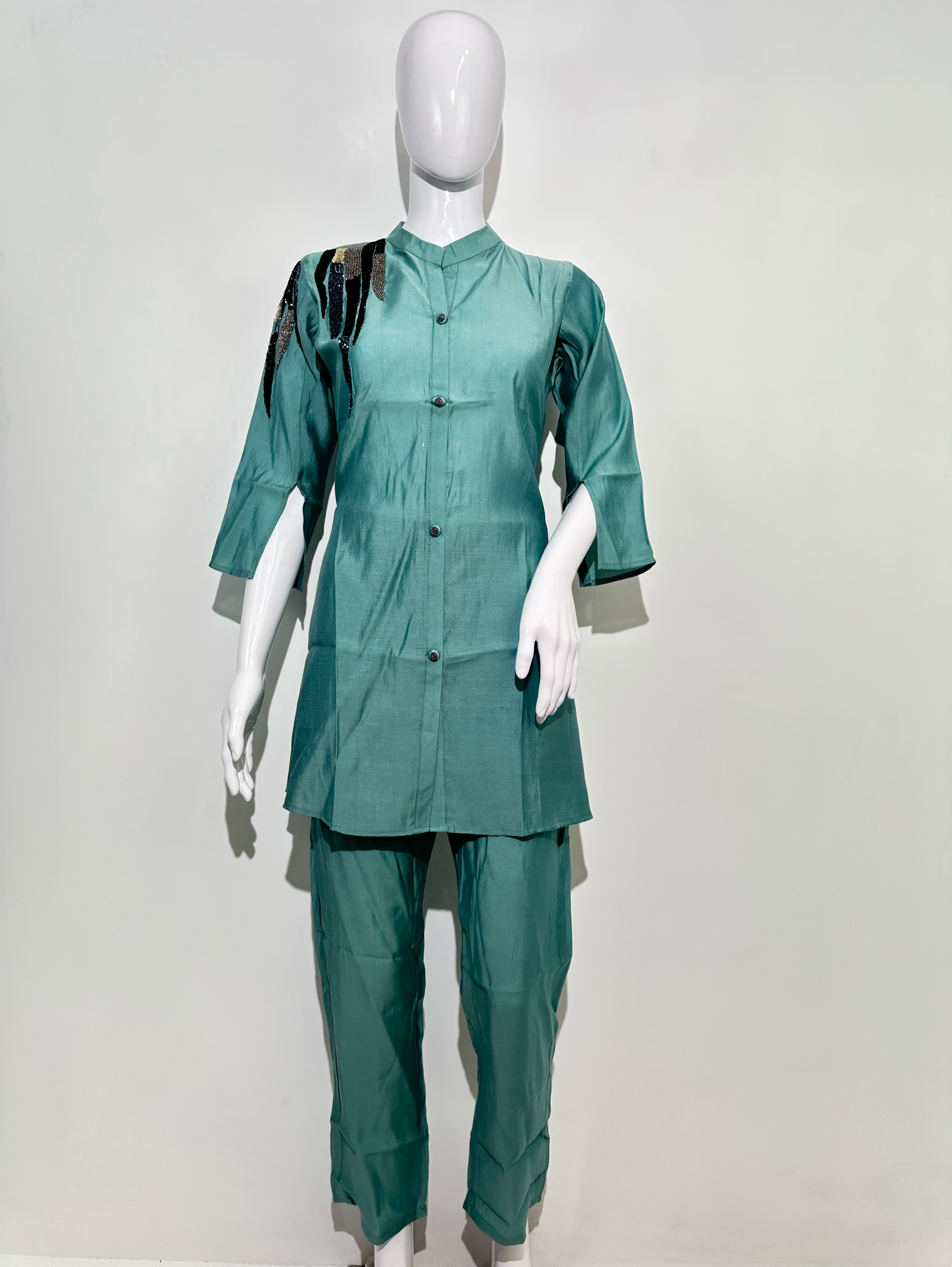 Image of Sea Green Muslin Hand work Coords