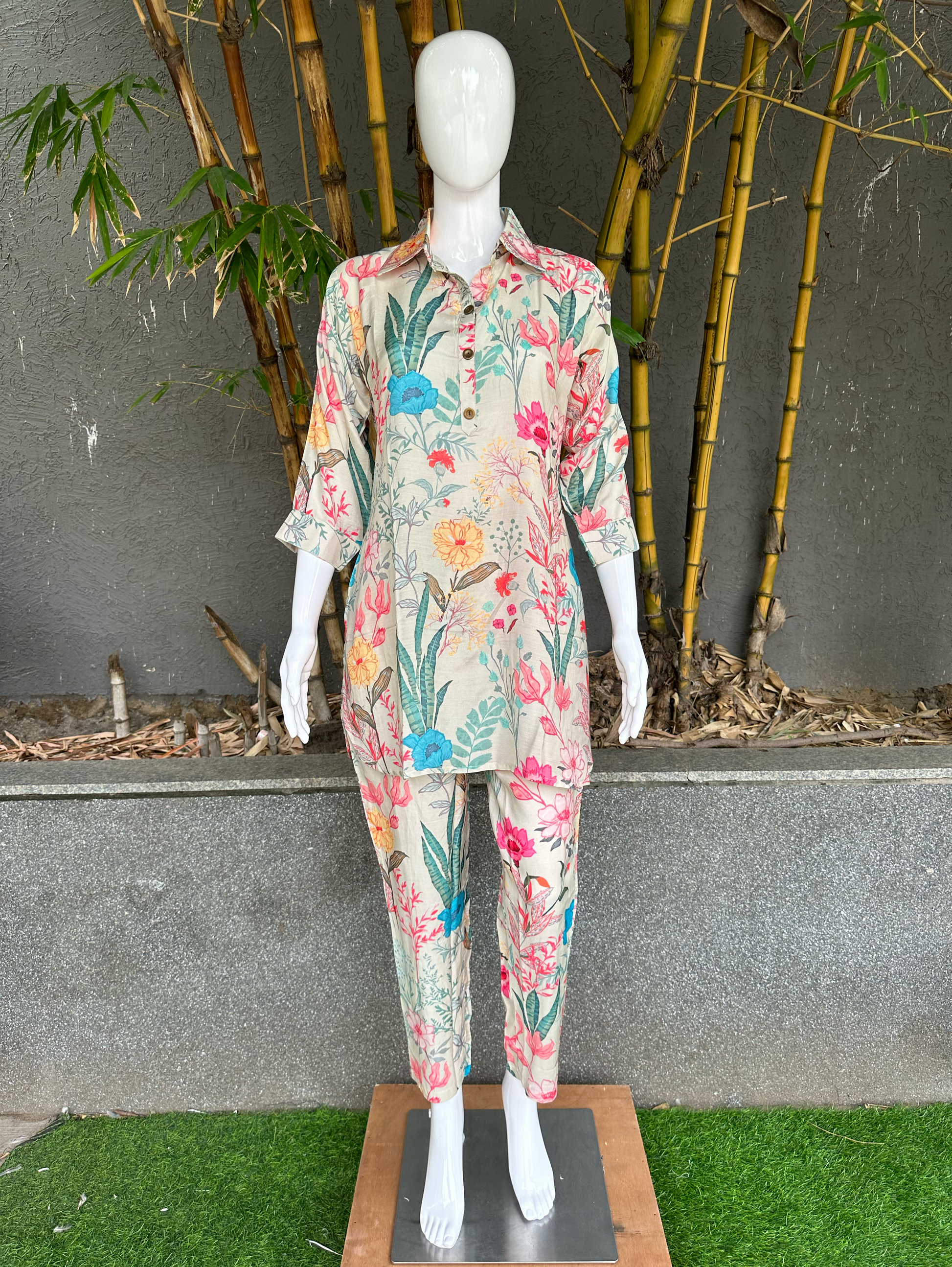 Muslin Flower Print Coord Set with Hand work
