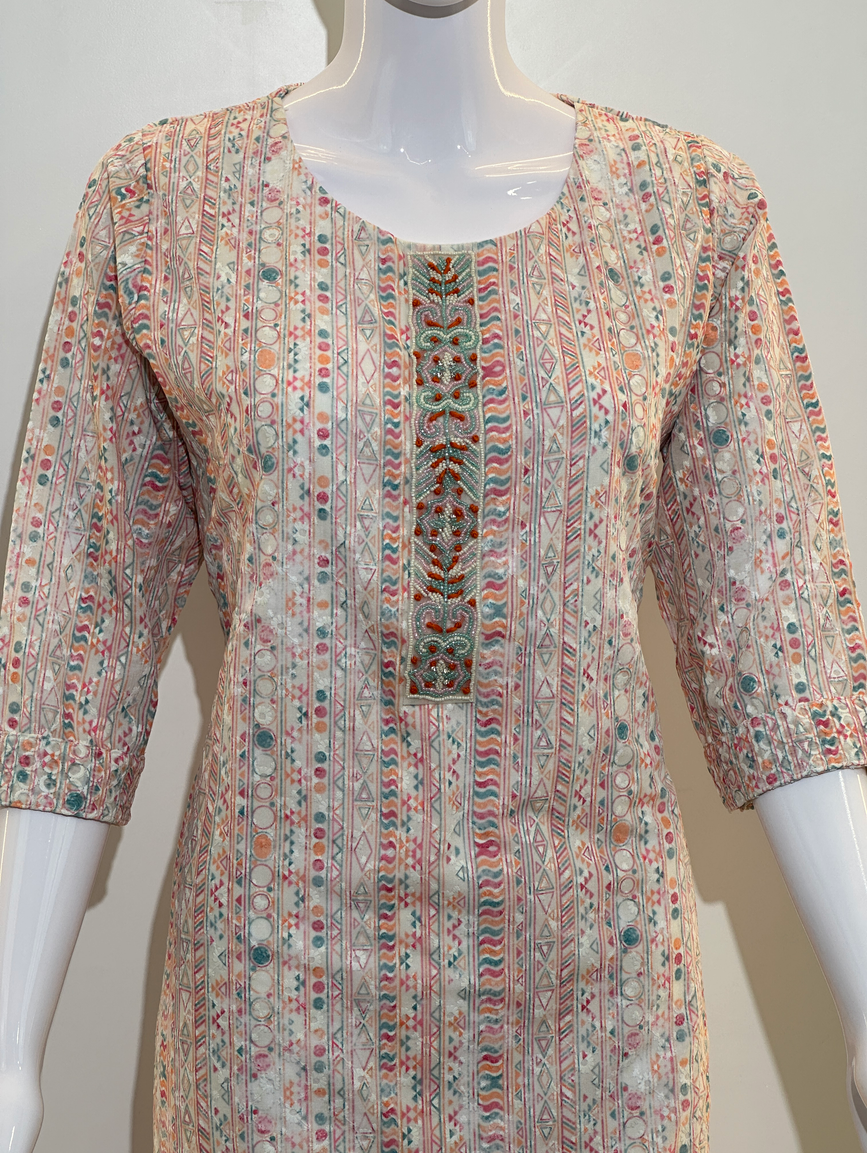 Image of Lucknowi Embroidary with Daman Border Kurti