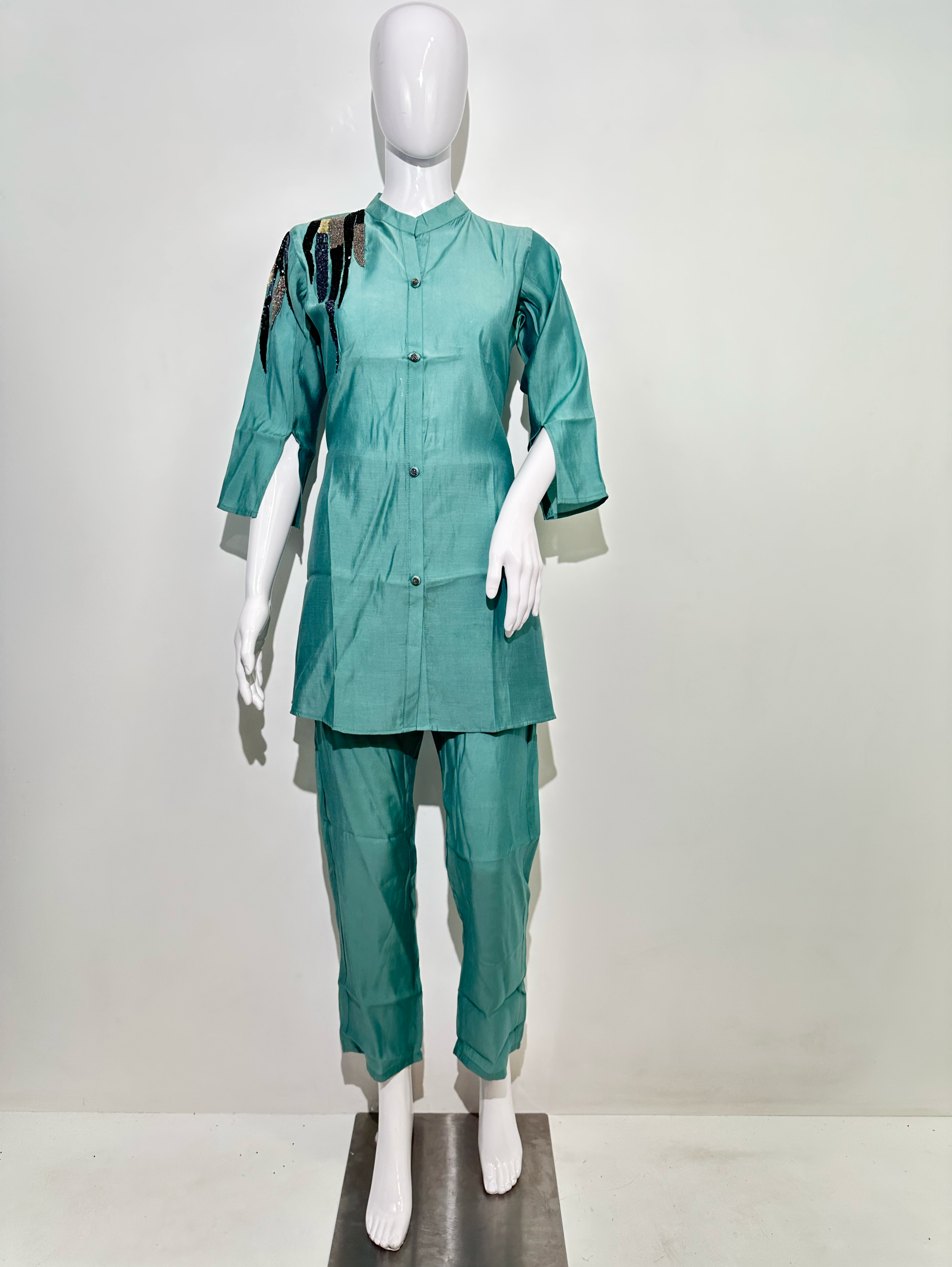 Image of Sea Green Muslin Hand work Coords