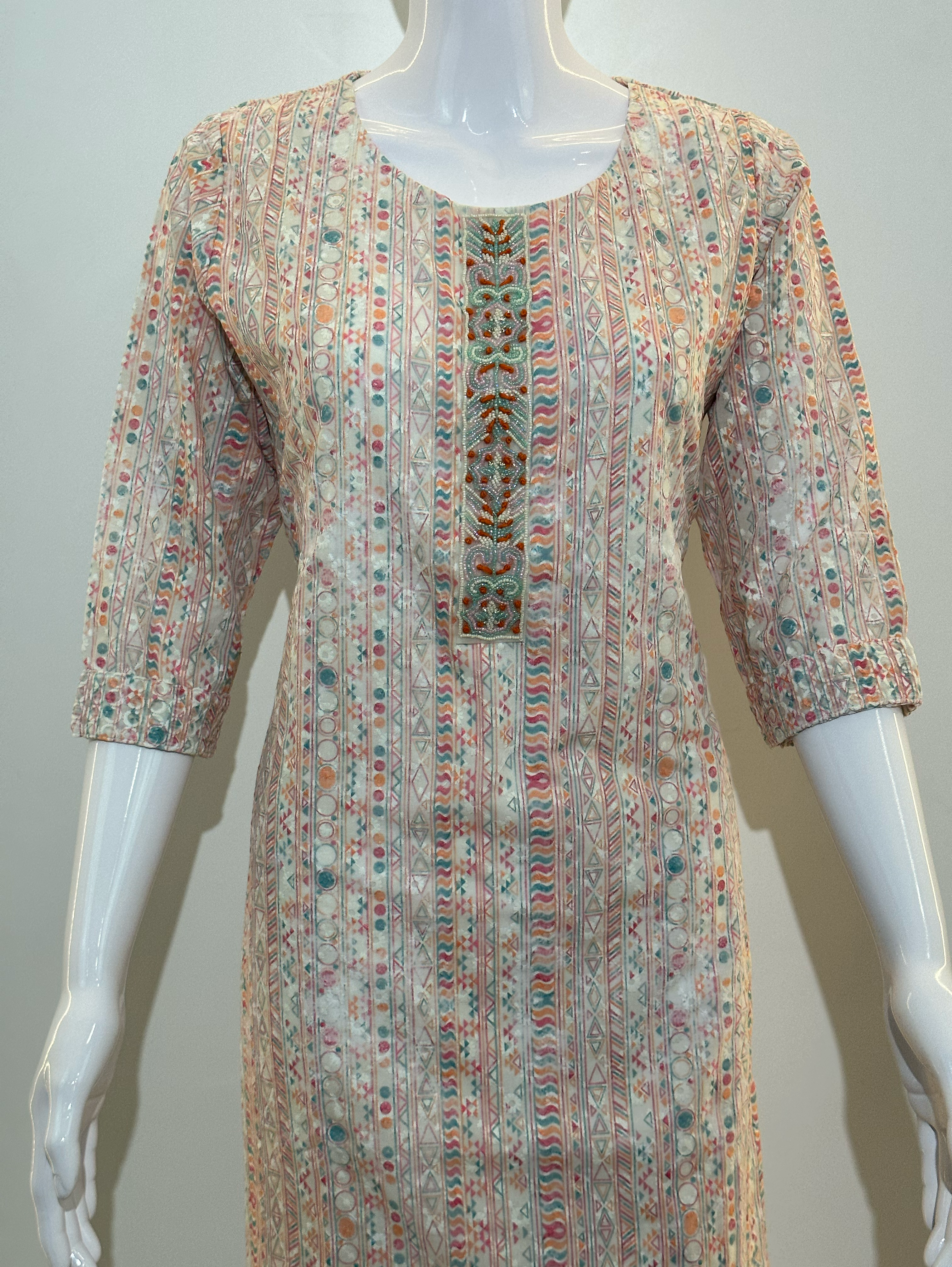 Image of Lucknowi Embroidary with Daman Border Kurti