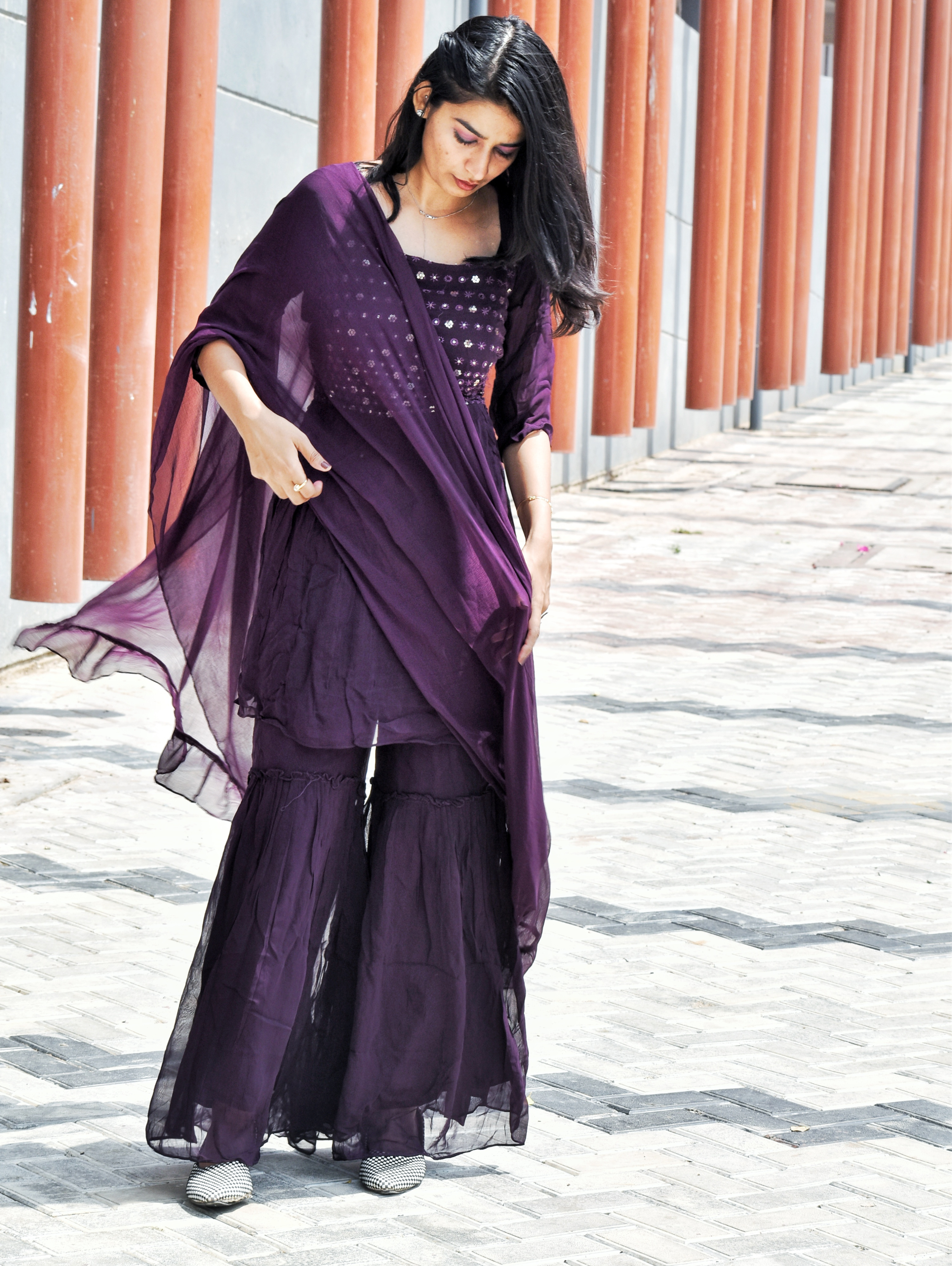 Image of Georgette with Embroidery 3 Piece Sharara set