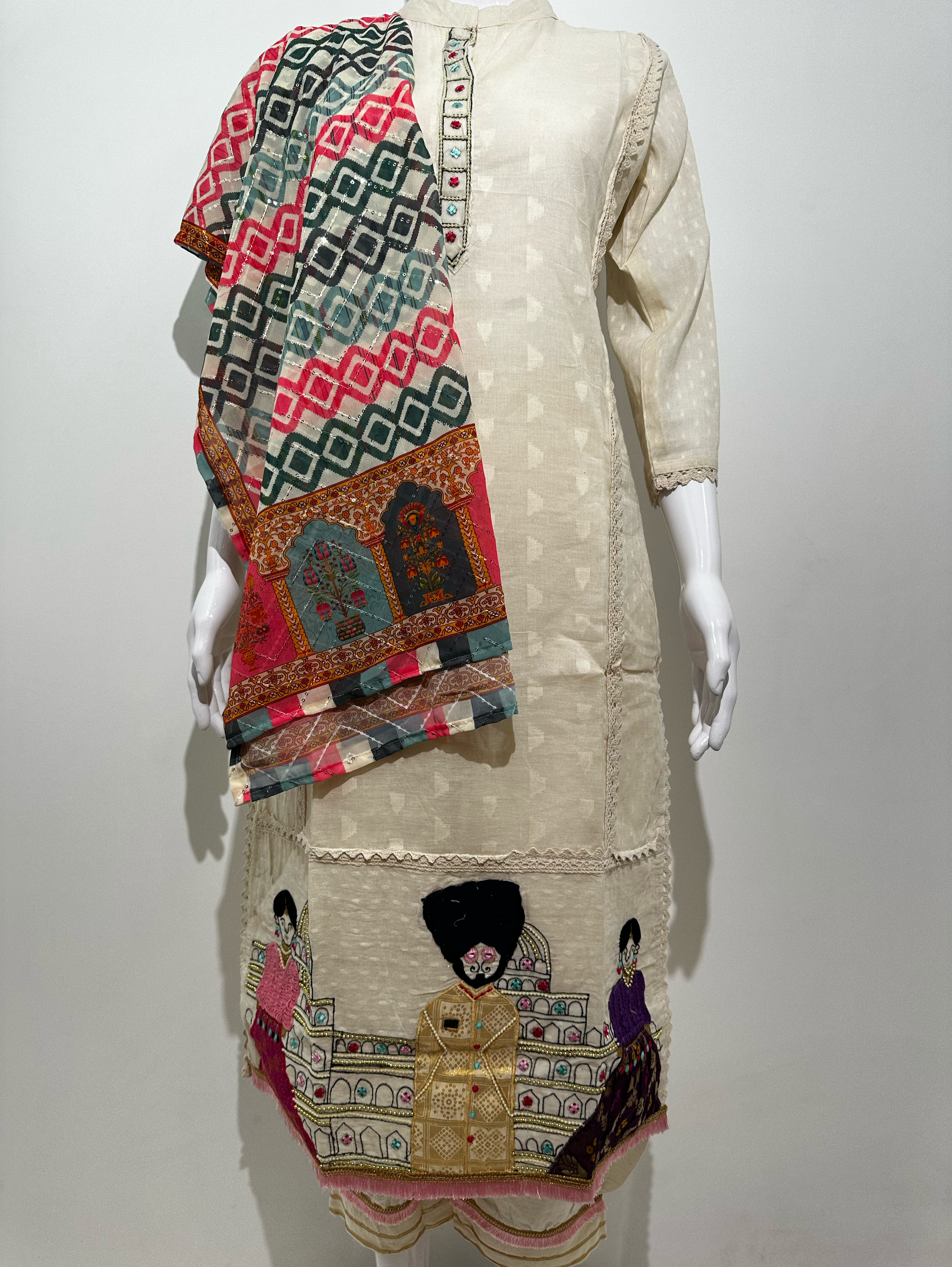 Image of Afghani Style Daman Thread work  - 3 Piece