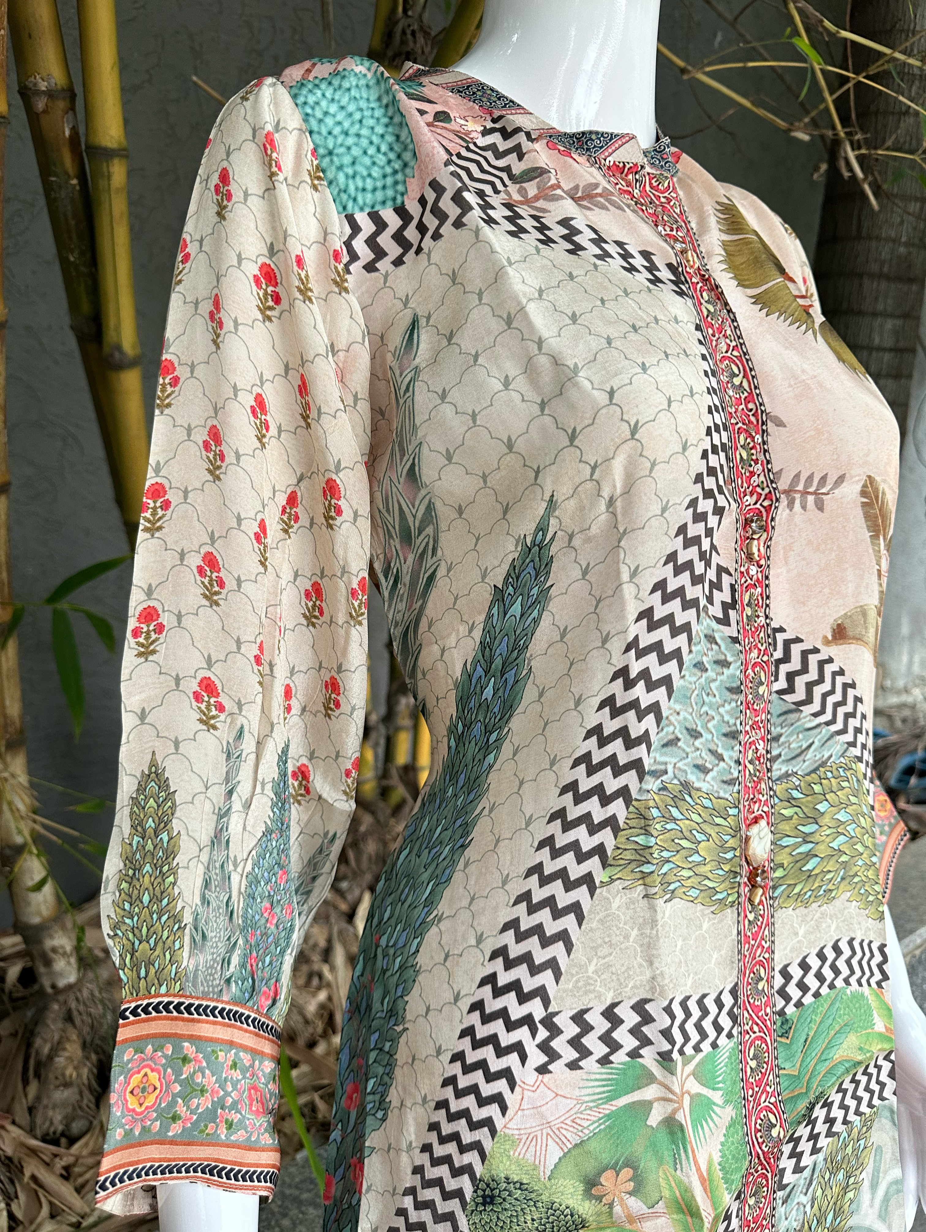 Image of Muslin Print Tunics with Embroidery work