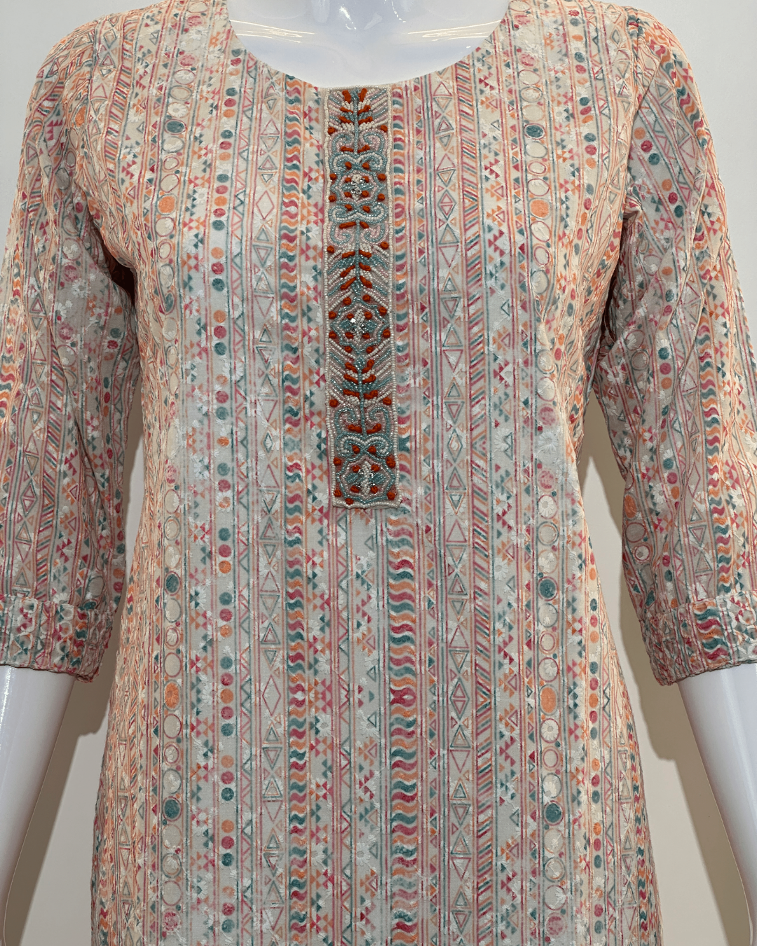 Image of Lucknowi work Cotton Straight Kurti