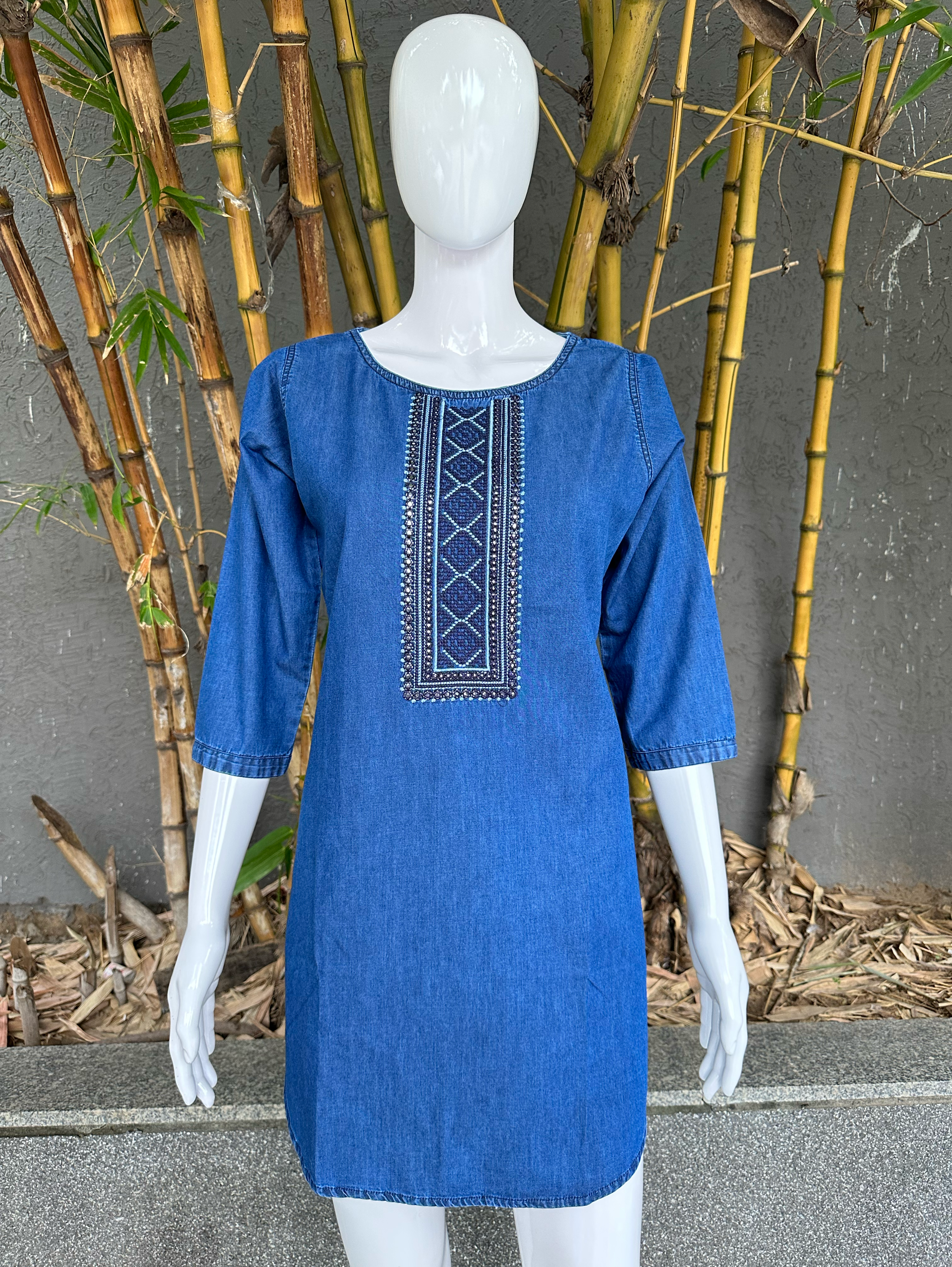 Image of Premium Denim Tunic with Moti Embroidery