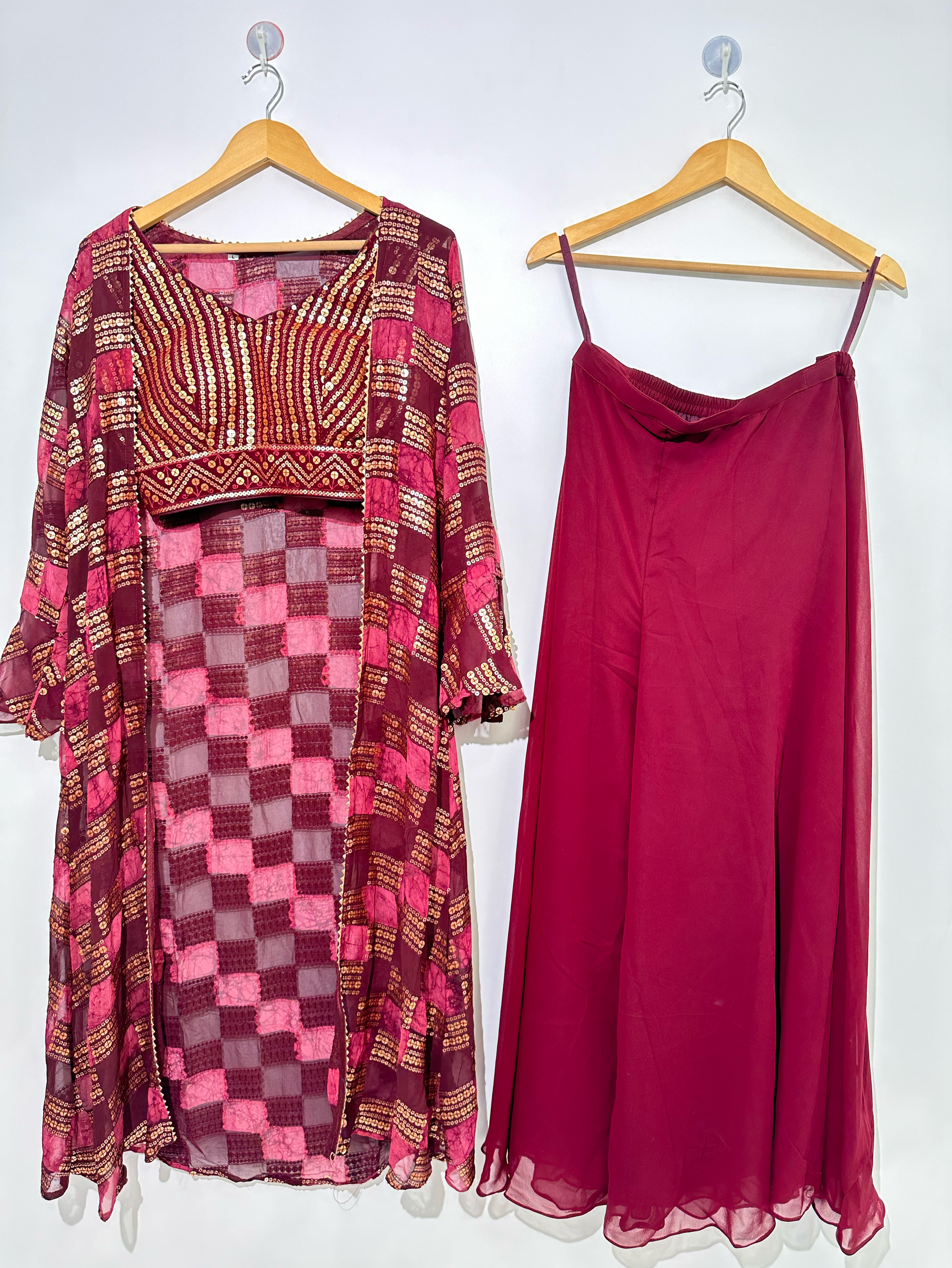 Broad Plazzo Set with work and Seprate Shrug - 3 Piece
