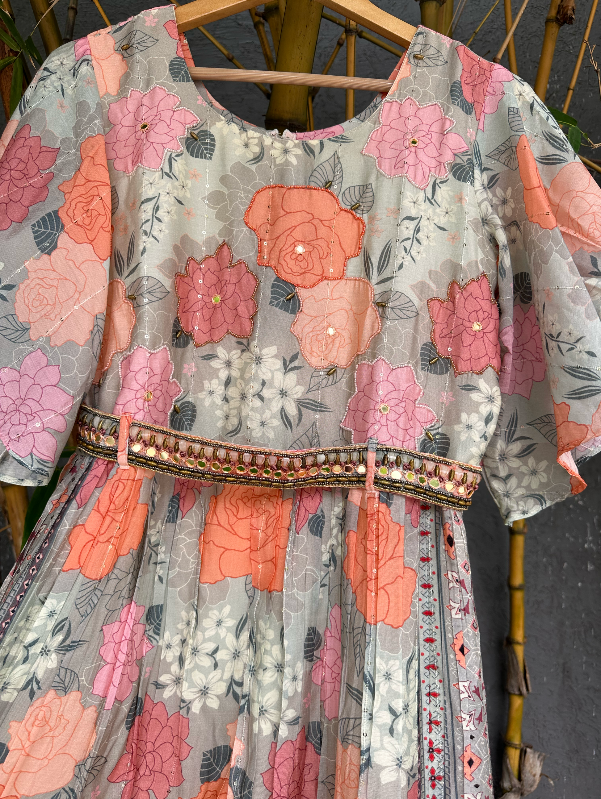 Big Flower Muslin Jumpsuit with Sequence work
