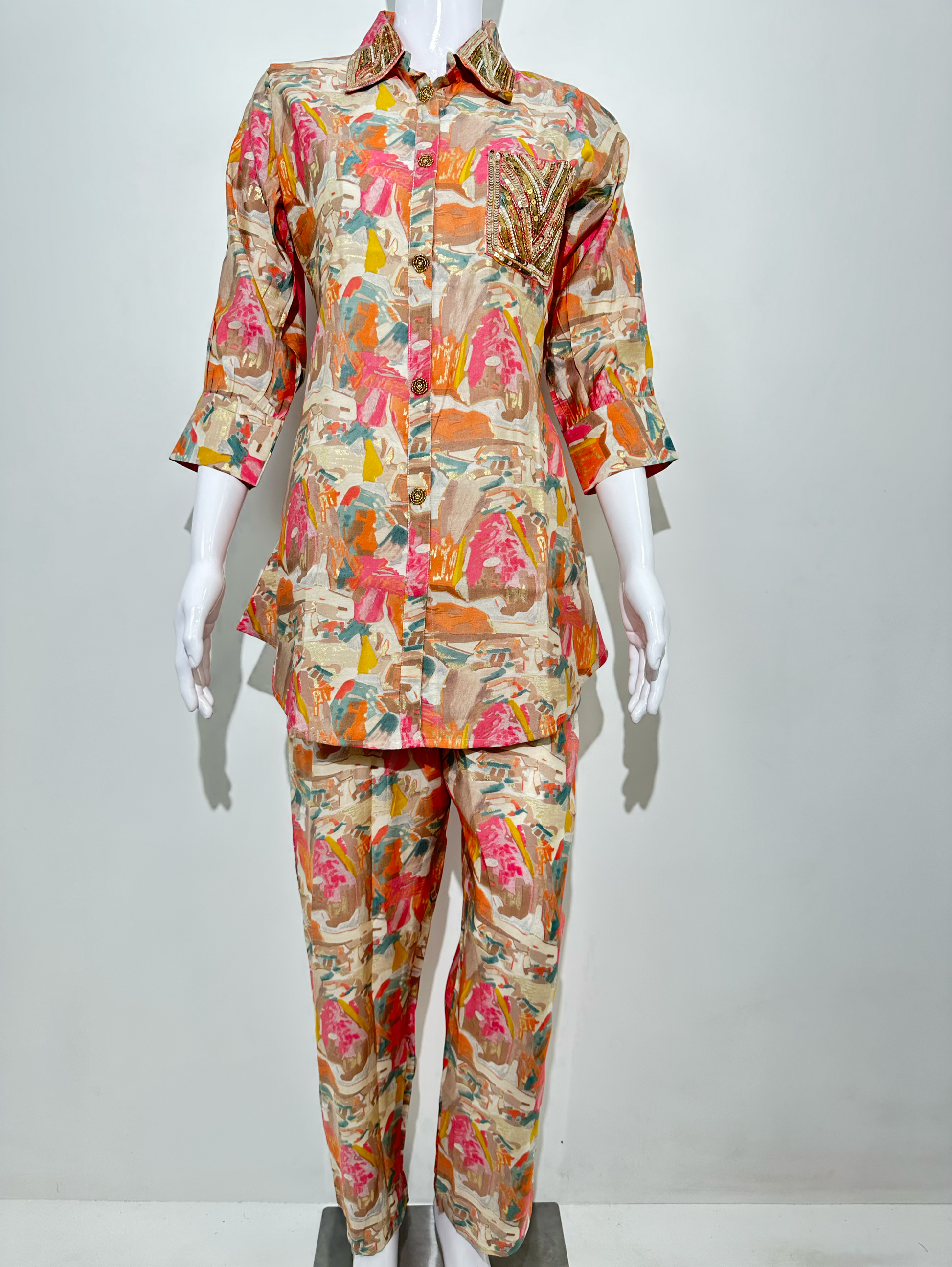 Muslin Sleeve Hand and button work Coords