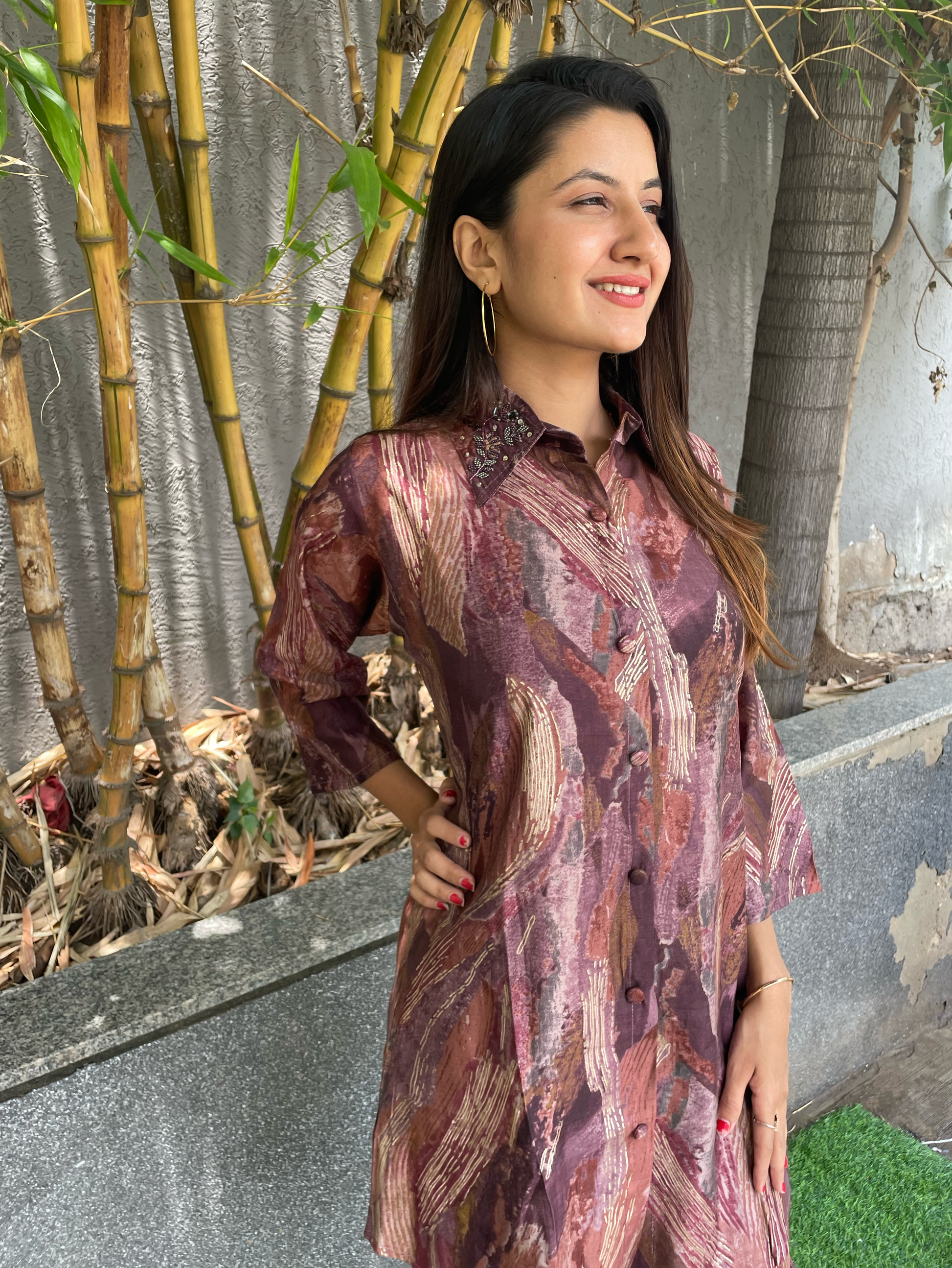 Muslin Coords with Embroidery work - Brown