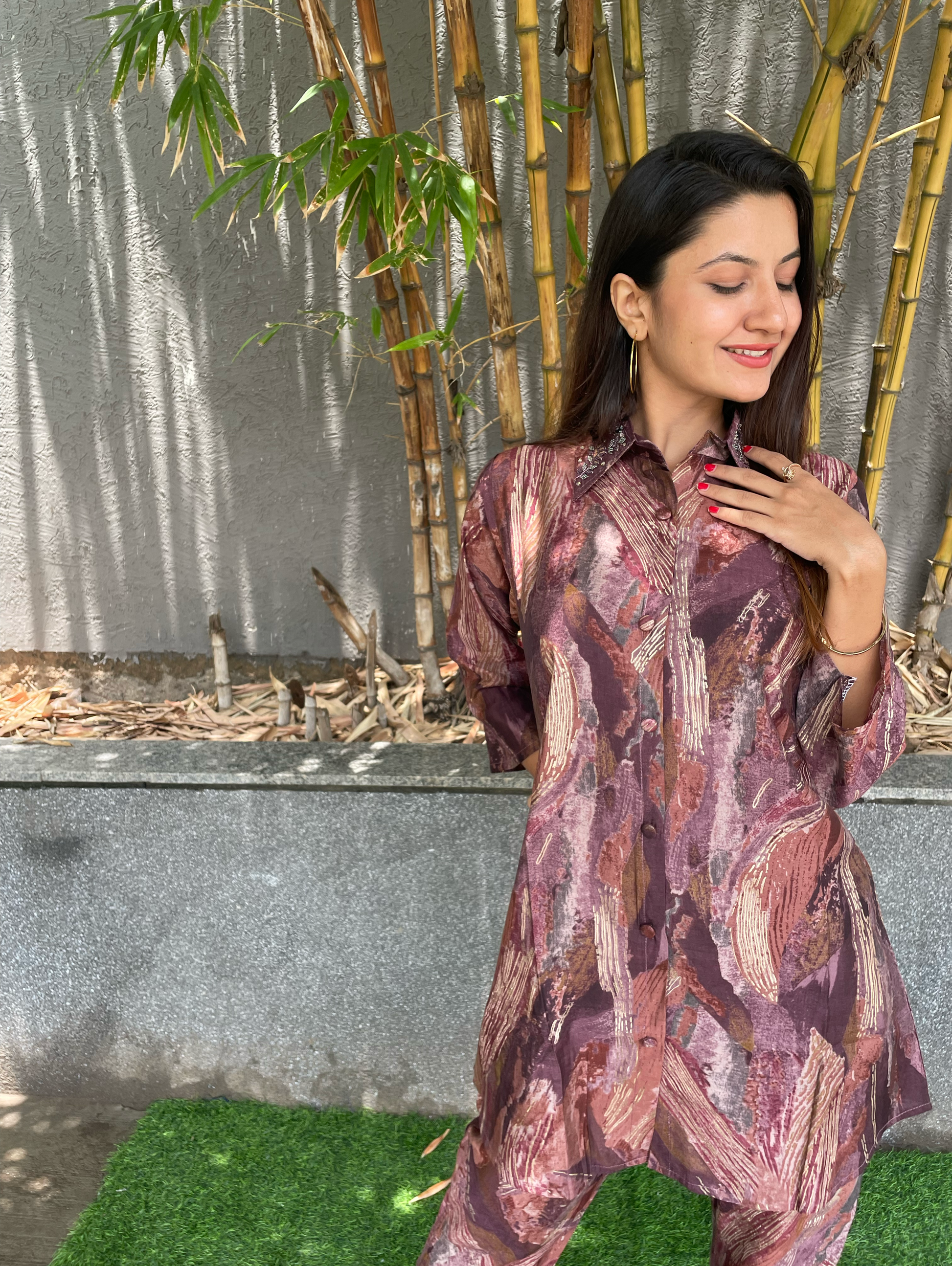 Muslin Coords with Embroidery work - Brown