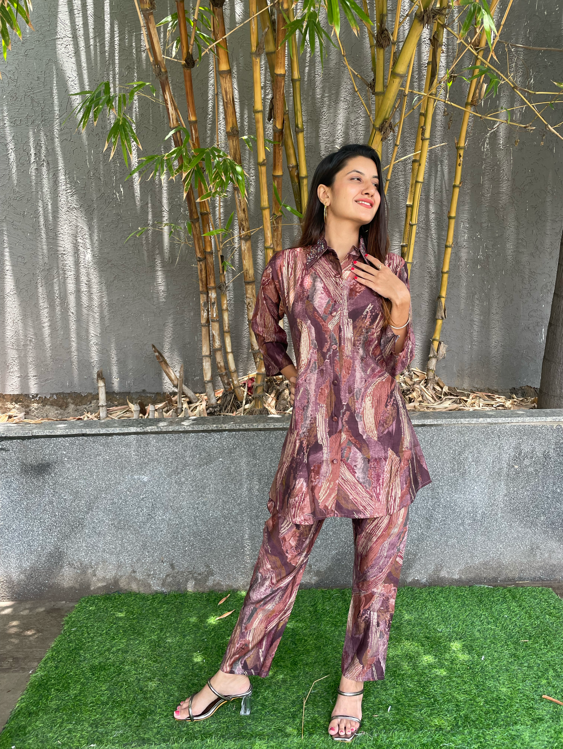Muslin Coords with Embroidery work - Brown
