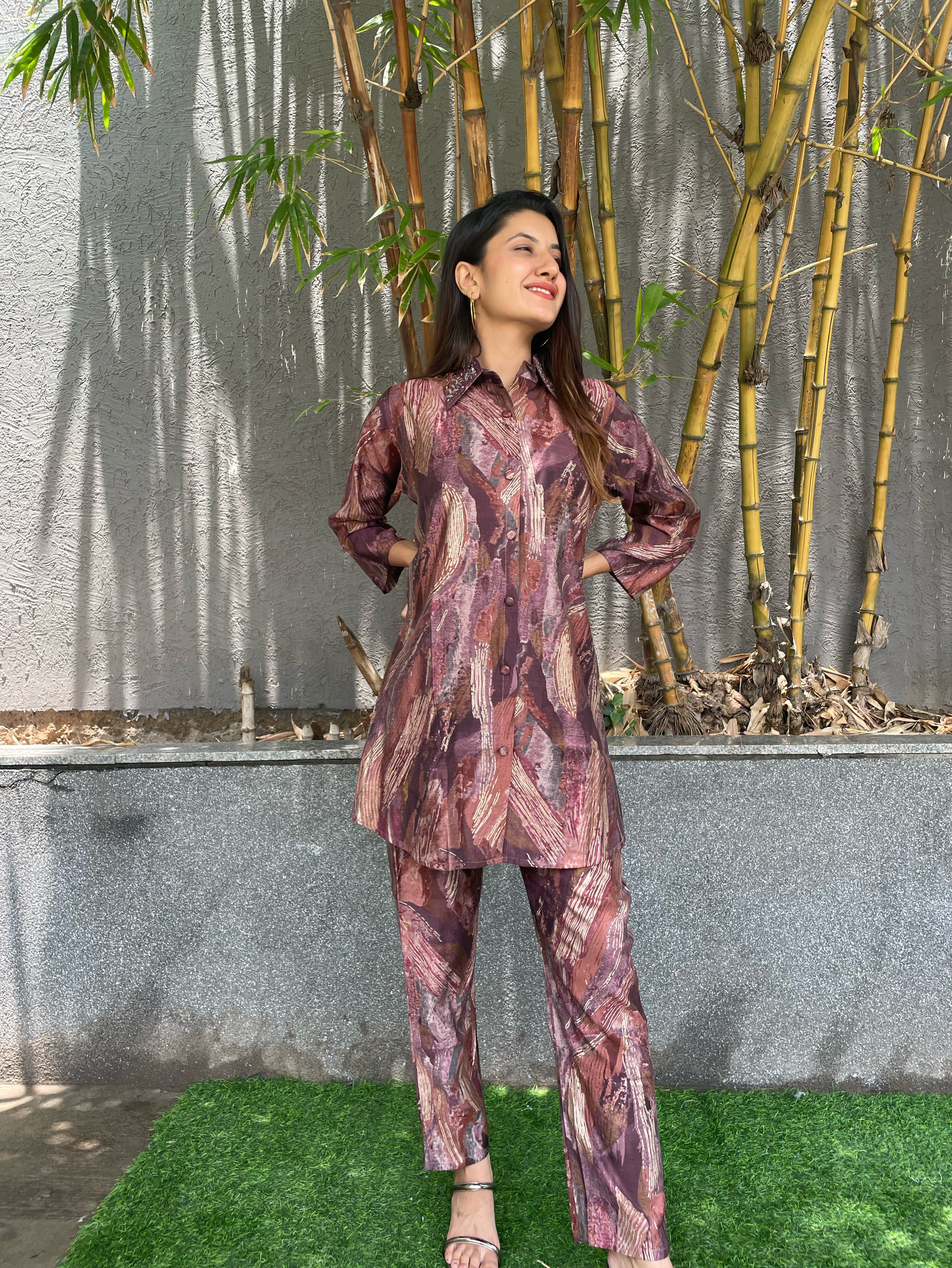 Muslin Coords with Embroidery work - Brown
