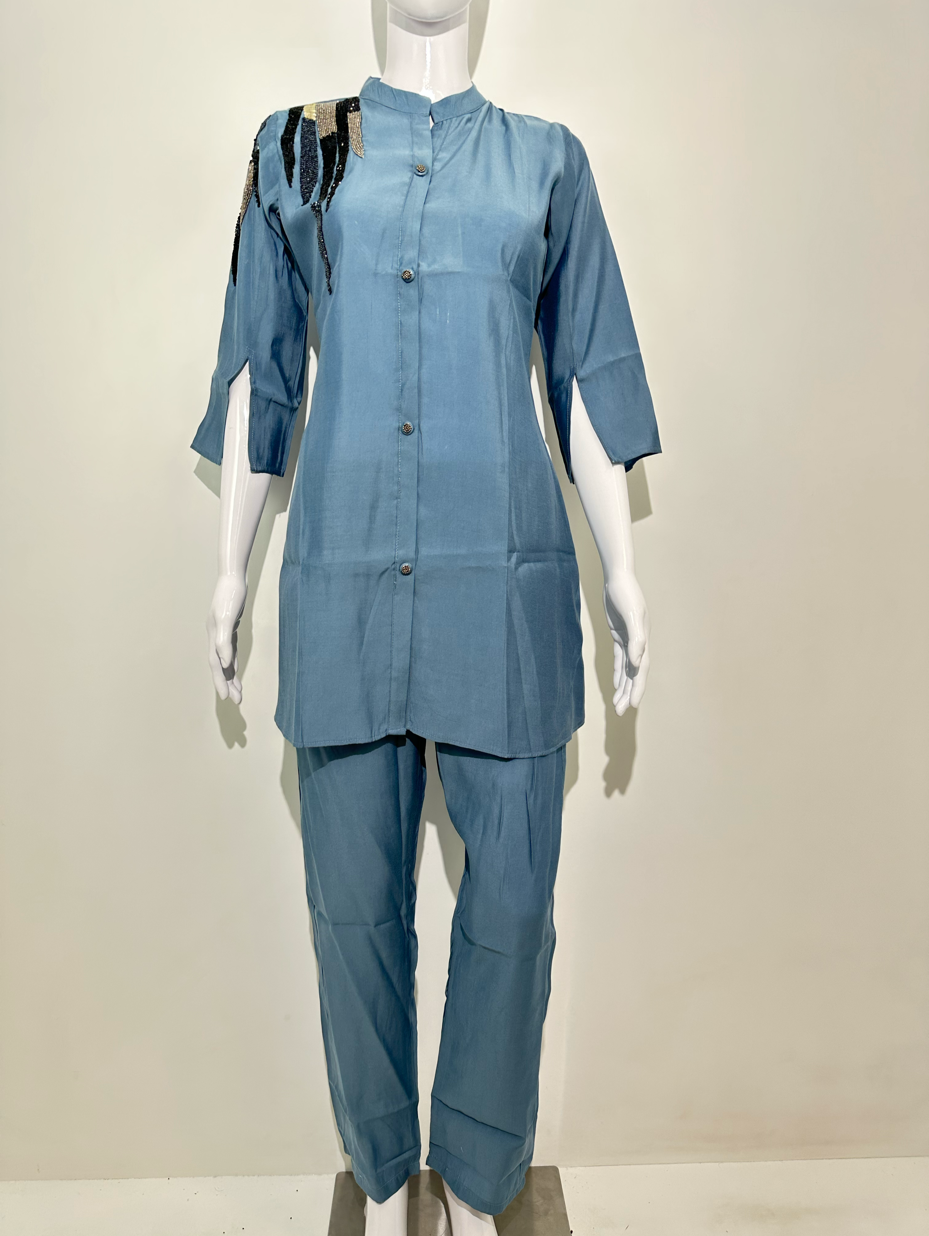 Image of Sky Blue Muslin Hand work Coords