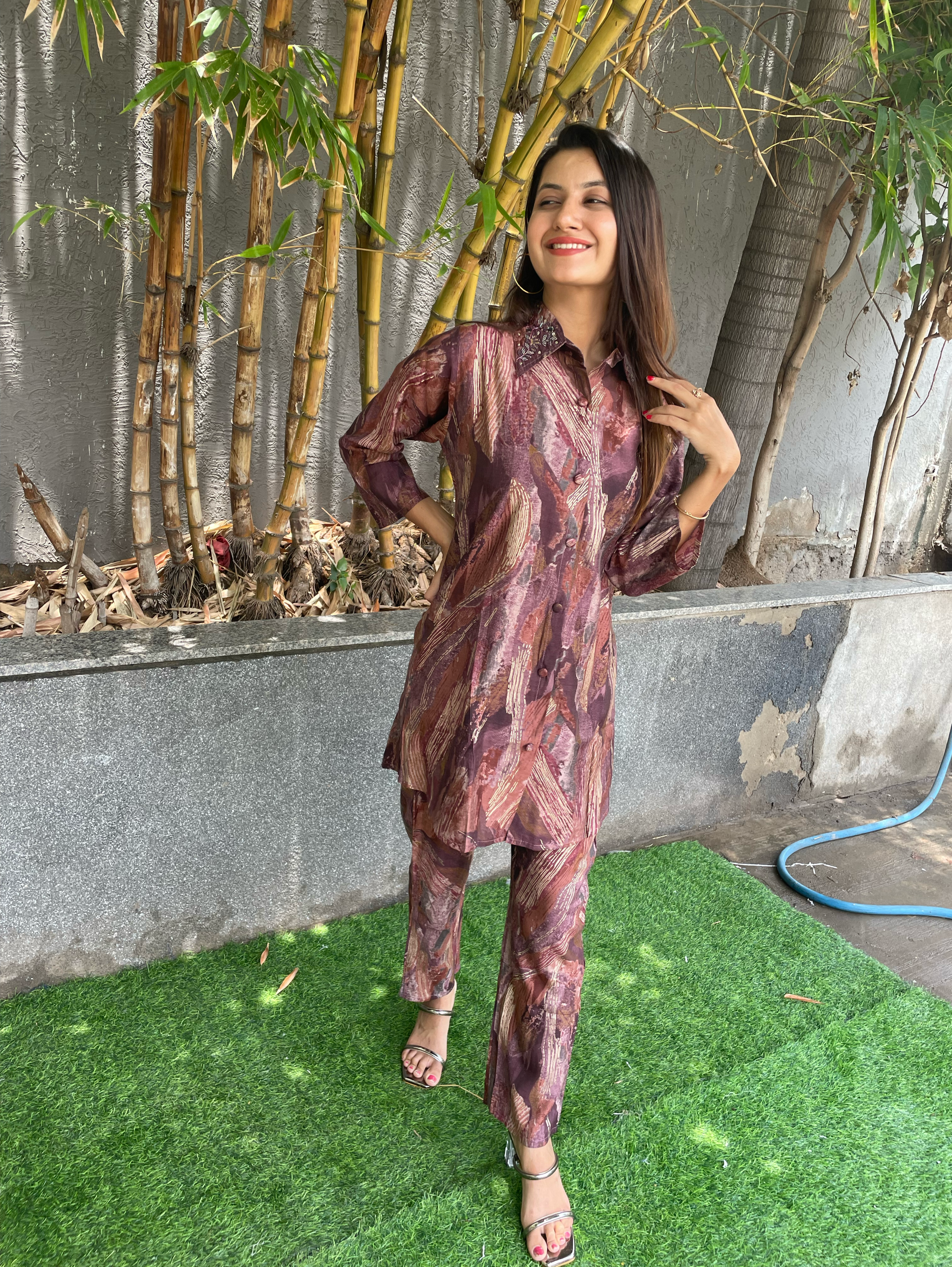 Muslin Coords with Embroidery work - Brown