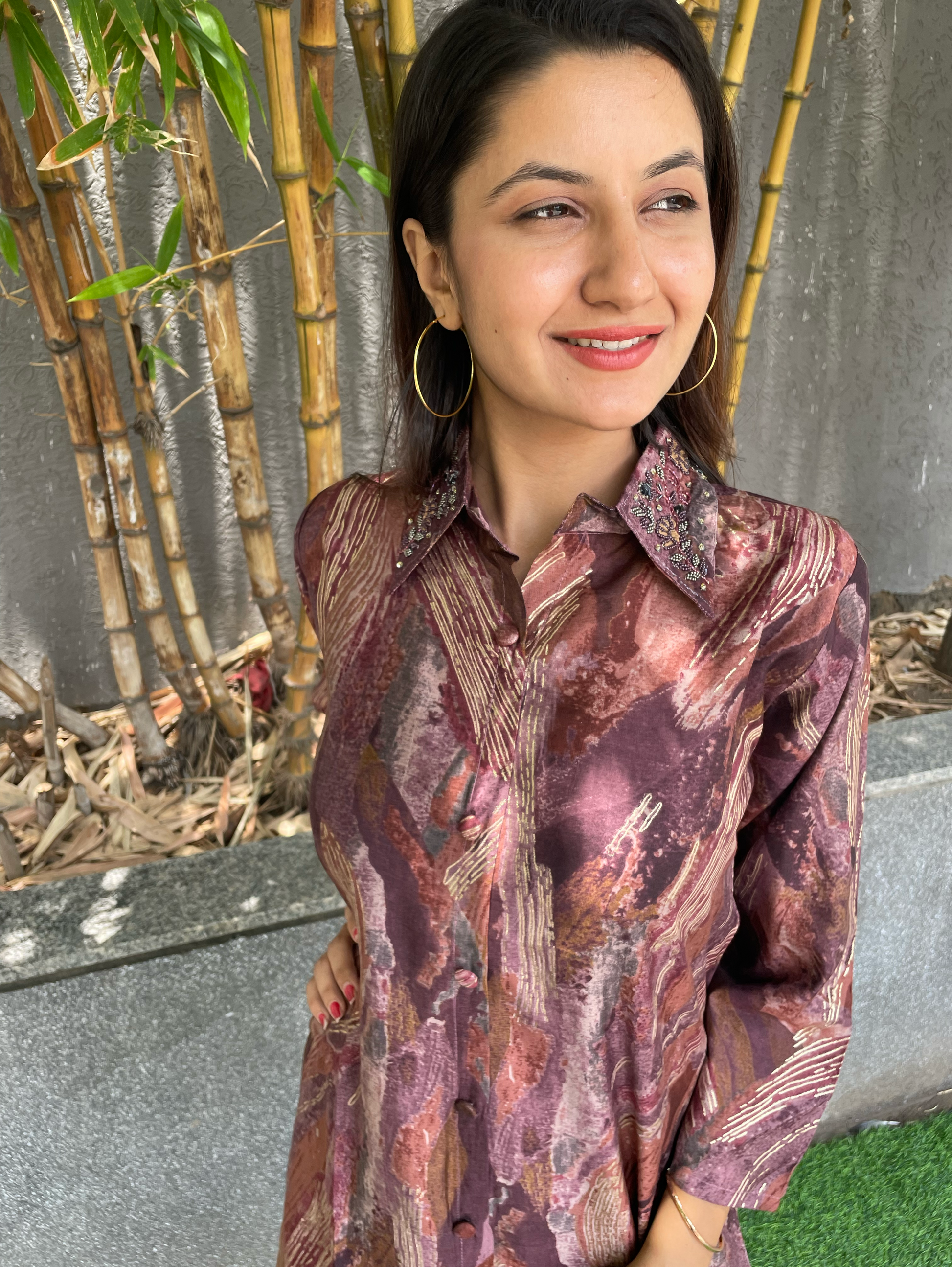Muslin Coords with Embroidery work - Brown