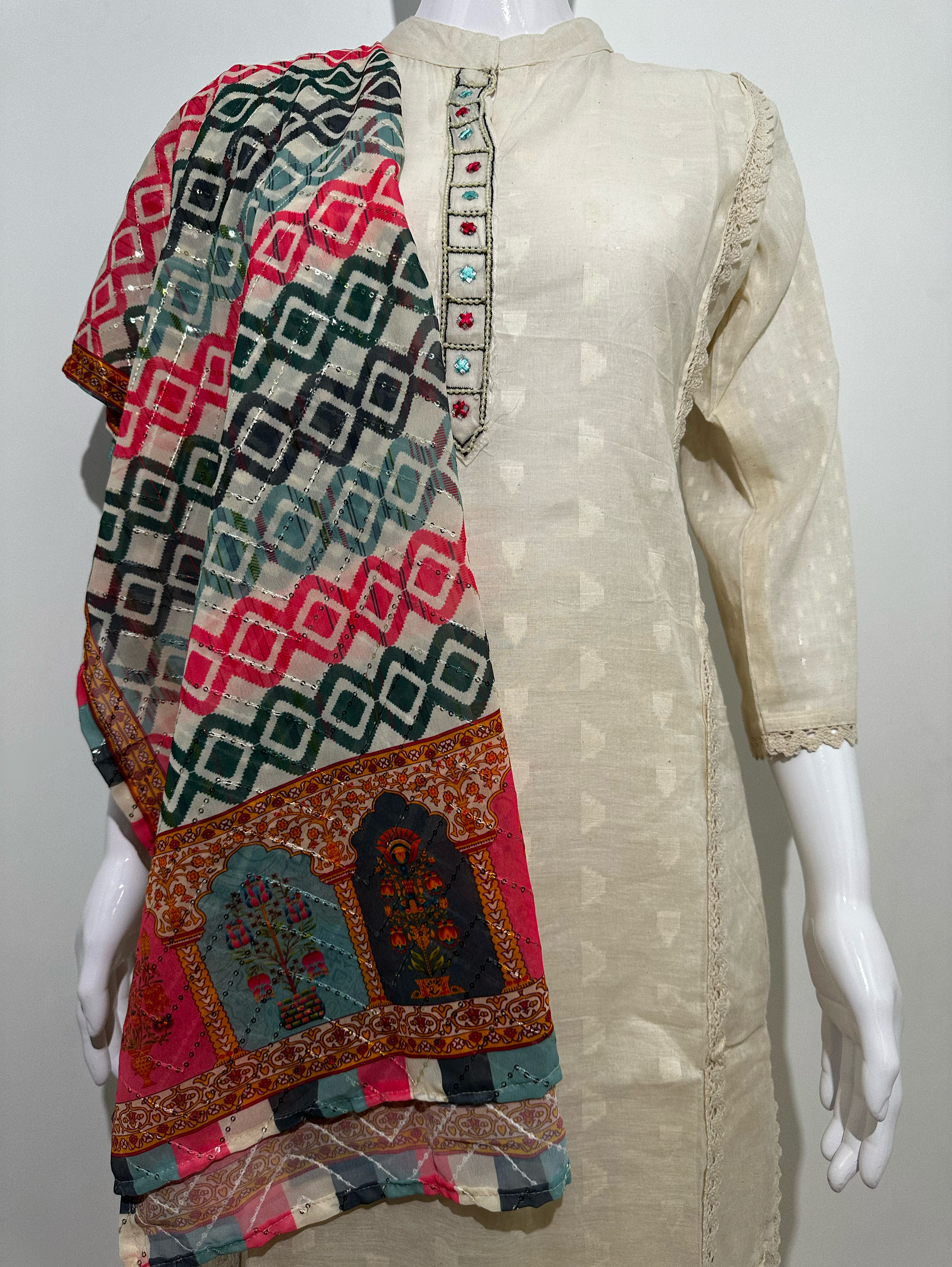 Image of Afghani Style Daman Thread work  - 3 Piece