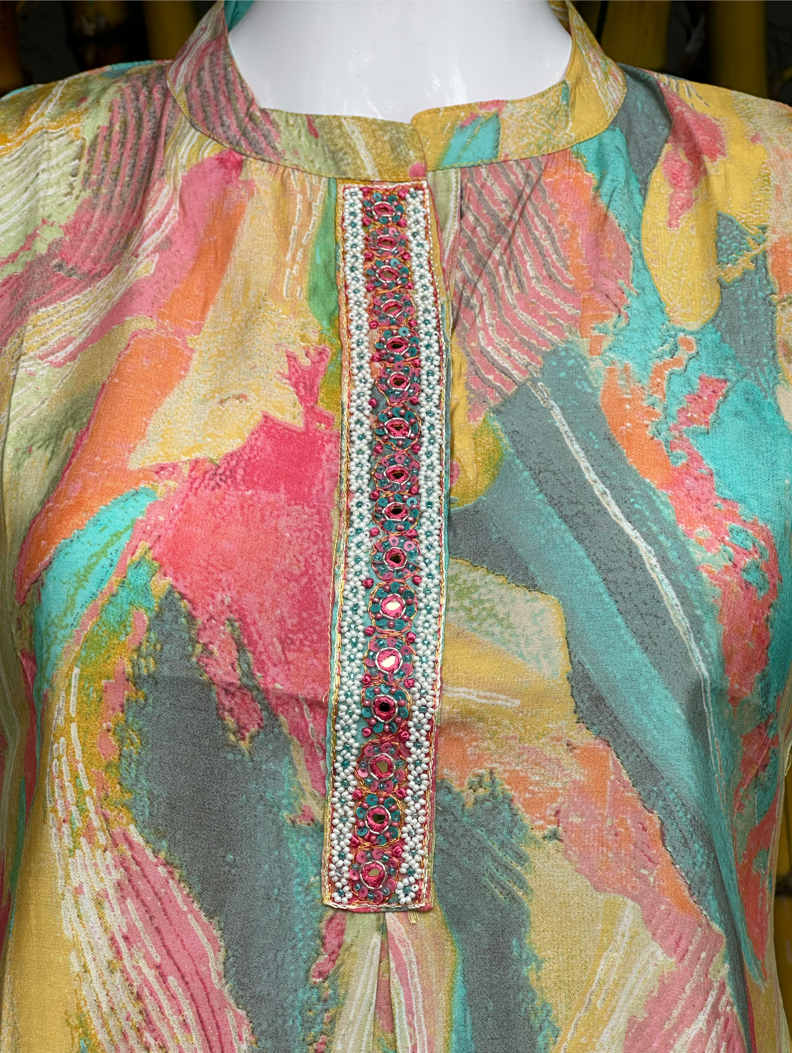 Image of Muslin Stand Patti work Coords