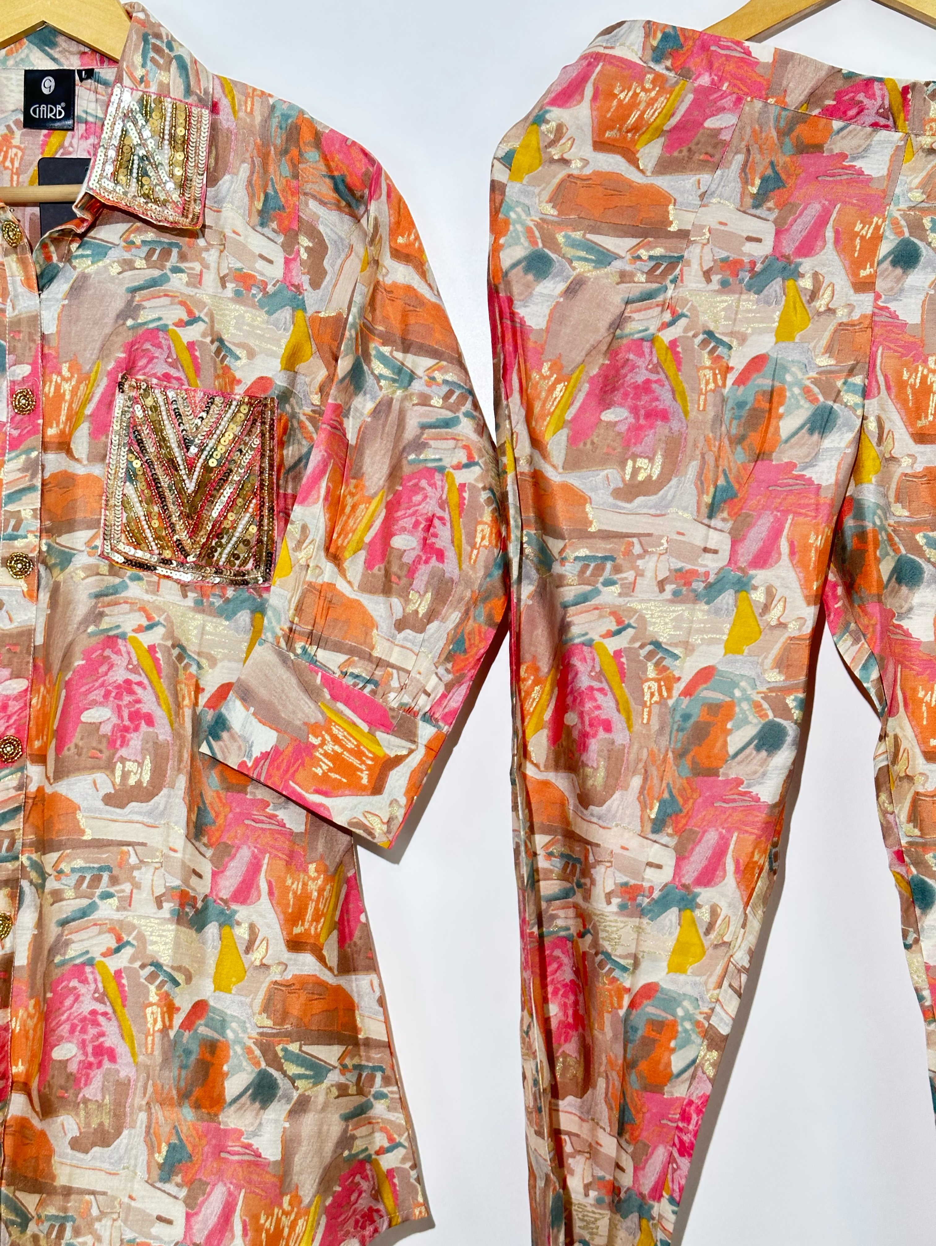 Image of Muslin Sleeve Hand and button work Coords