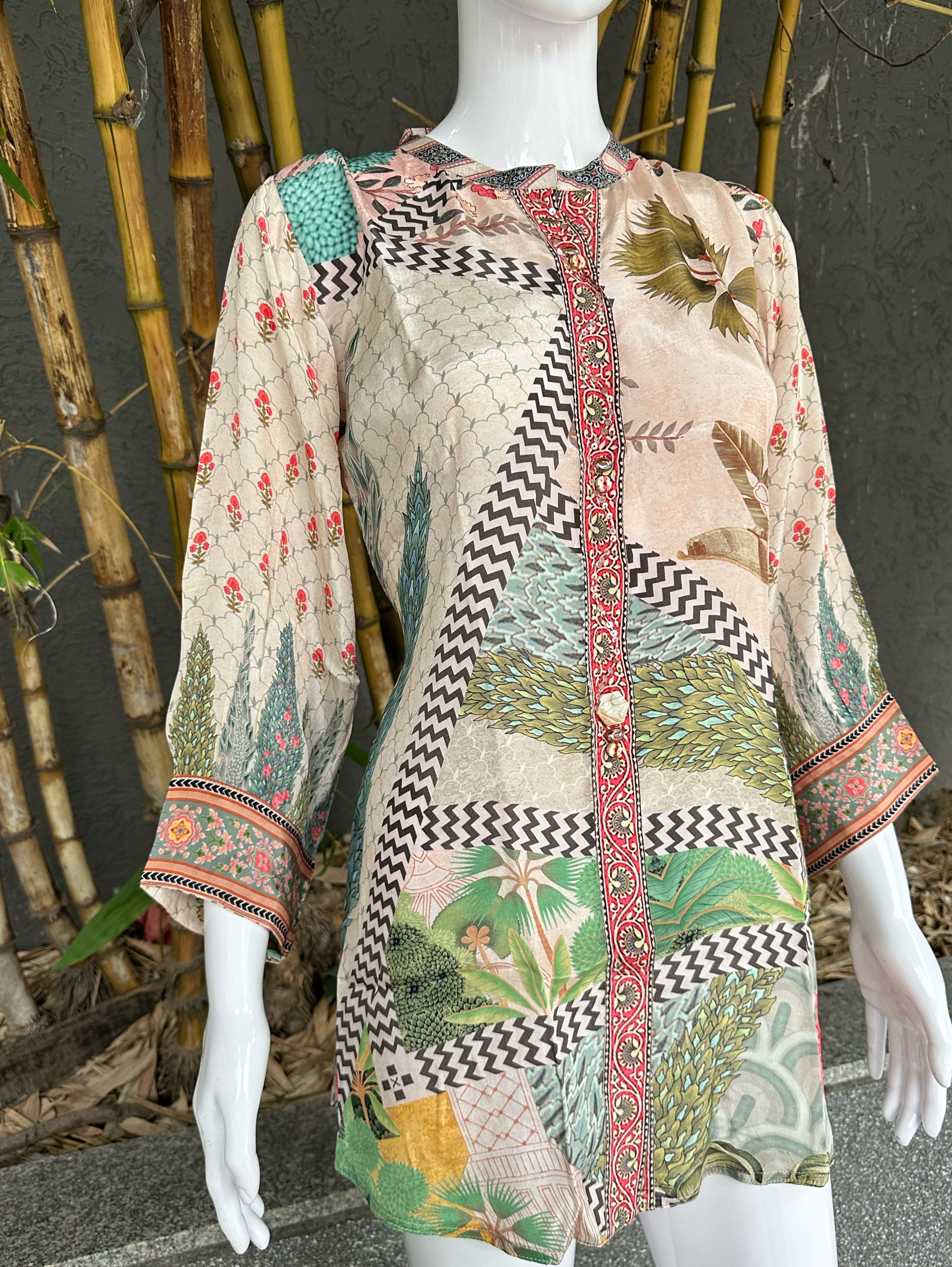 Image of Muslin Print Tunics with Embroidery work