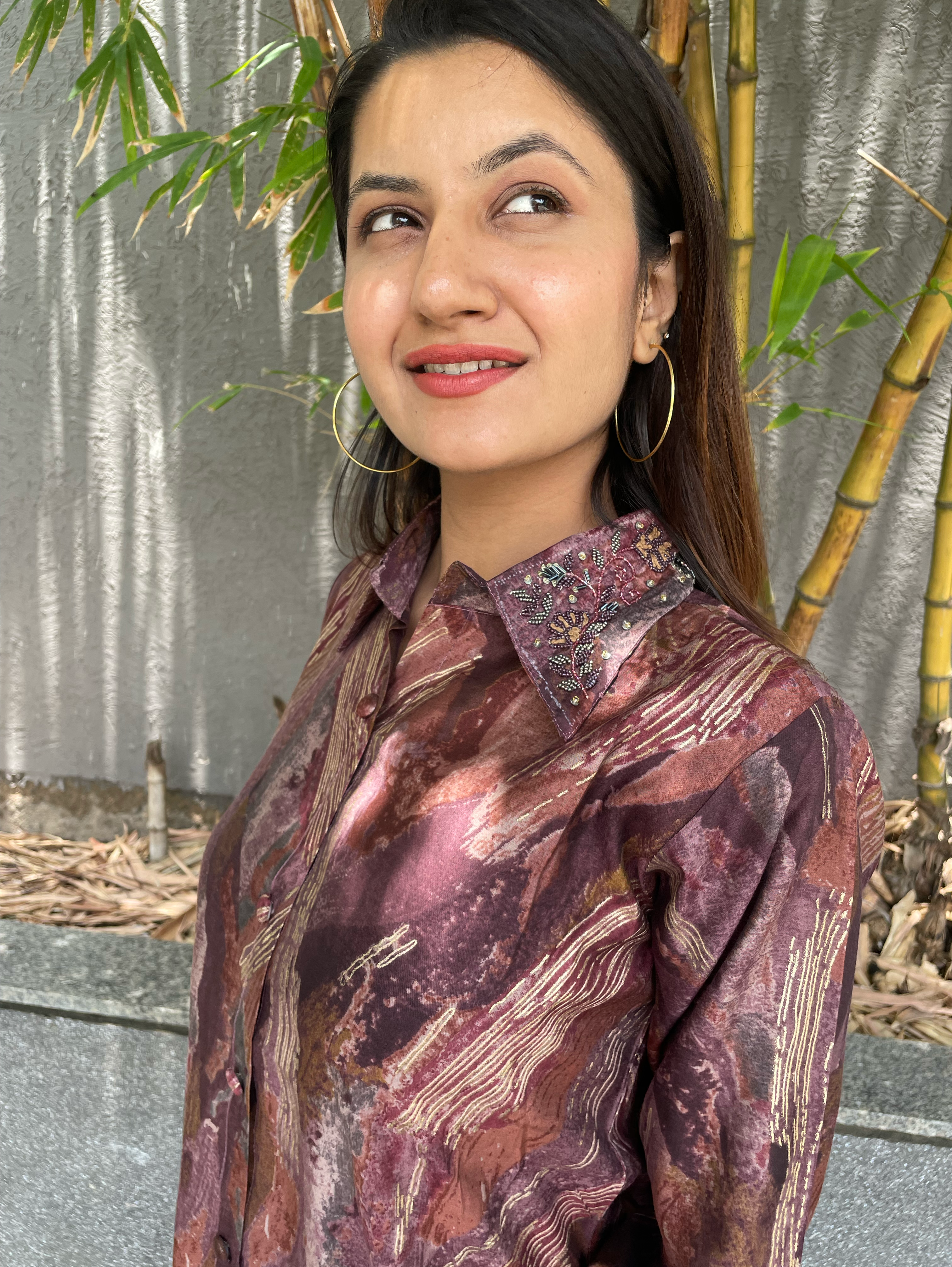 Image of Muslin Coords with Embroidery work - Brown