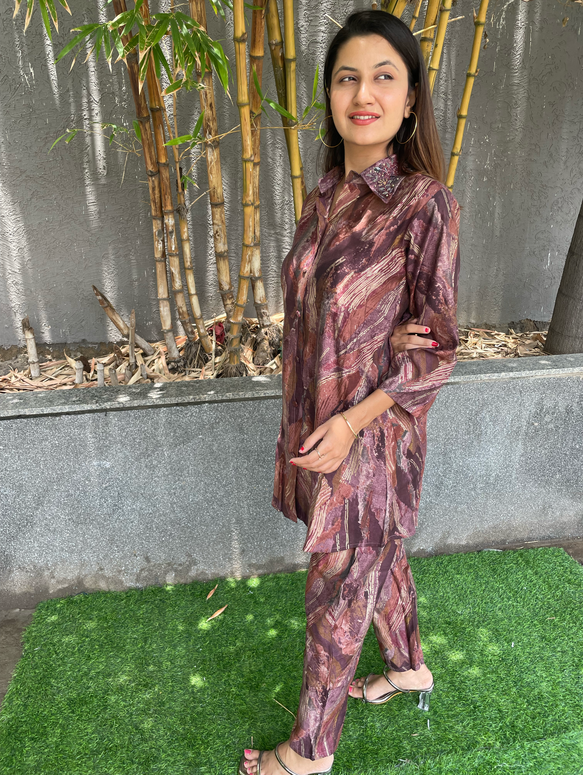 Muslin Coords with Embroidery work - Brown