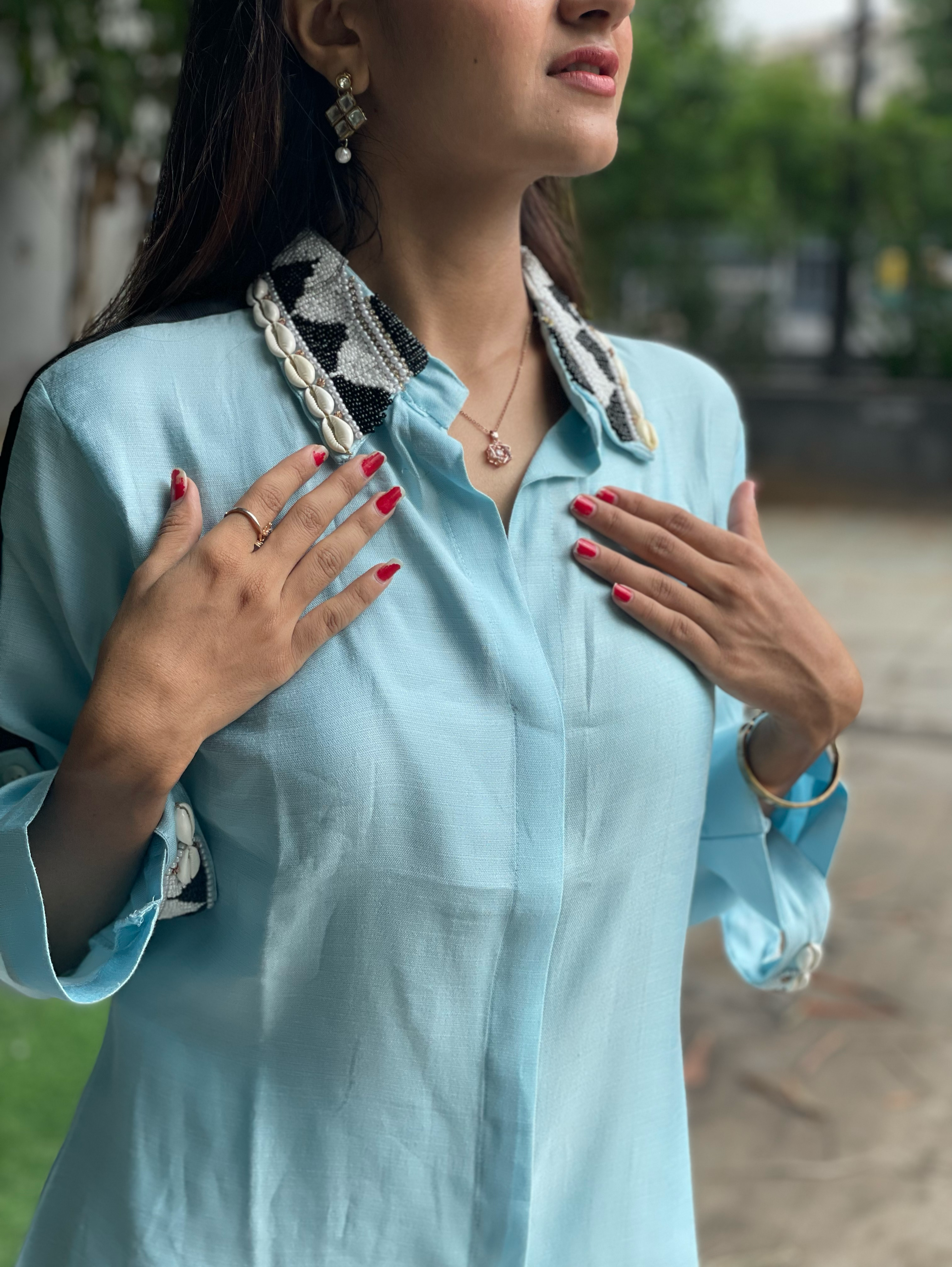 Image of Pure Cotton Embroidery Coords - Blue