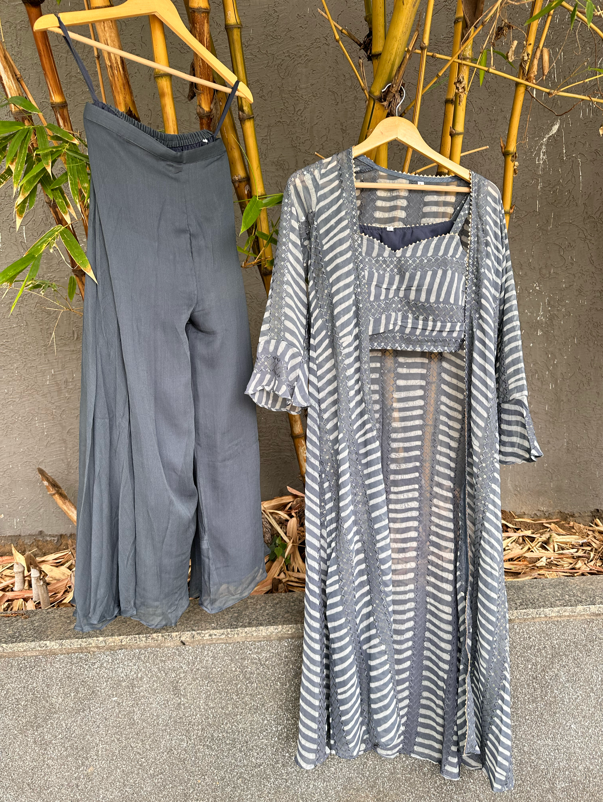 Broad Plazzo Set with work and Seprate Shrug - 3 Piece