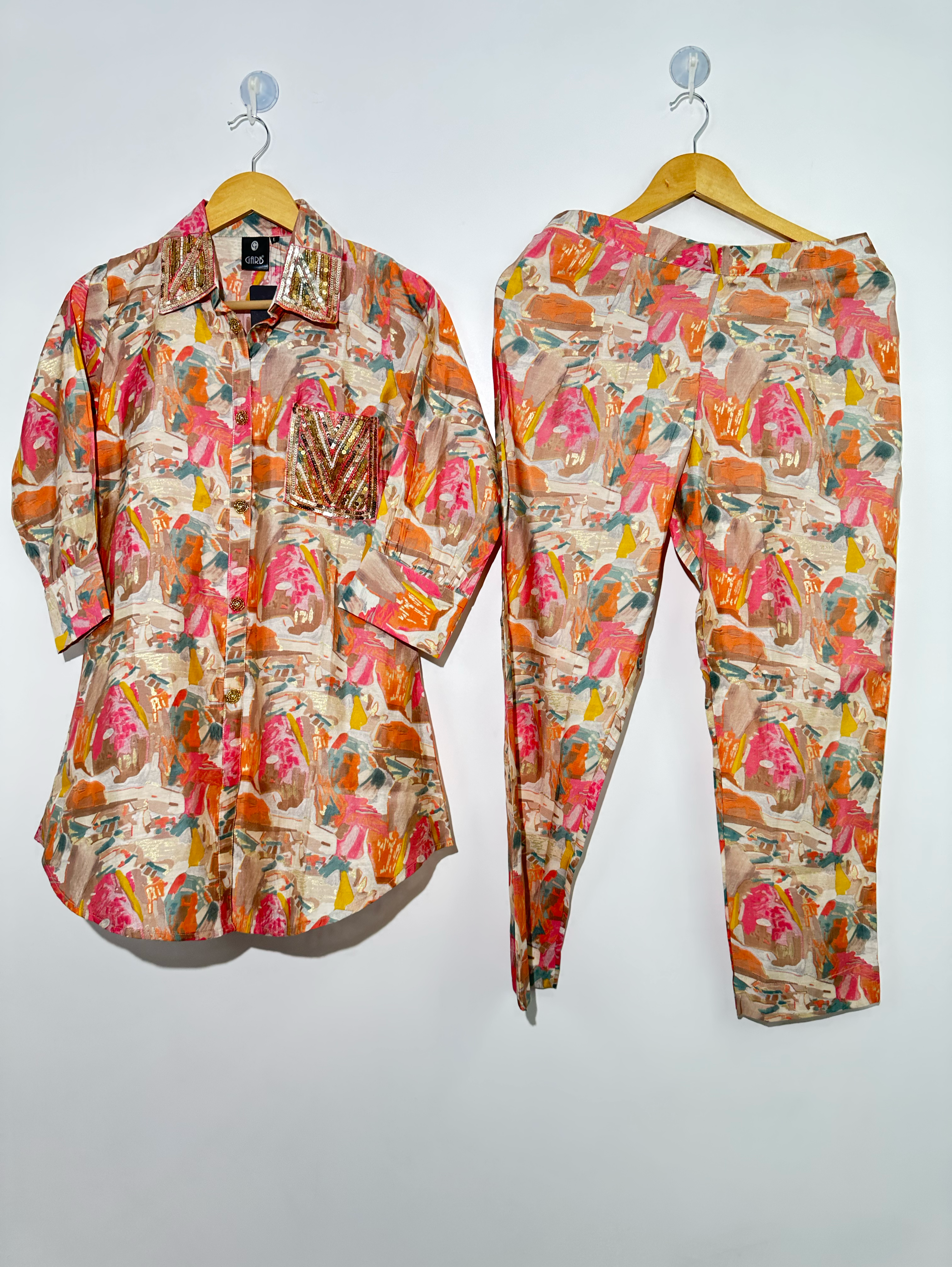 Image of Muslin Sleeve Hand and button work Coords