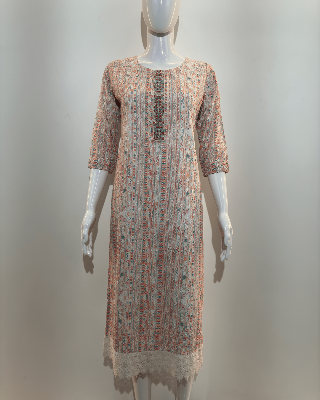 Image of Lucknowi work Cotton Straight Kurti