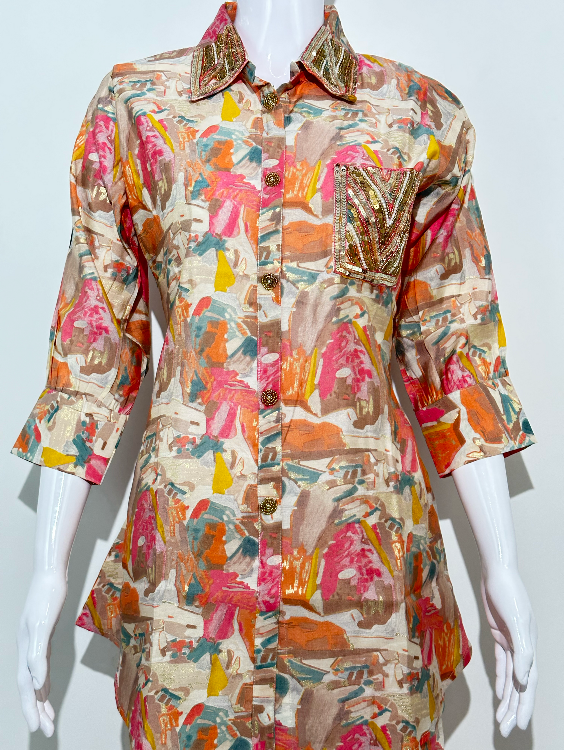 Muslin Sleeve Hand and button work Coords