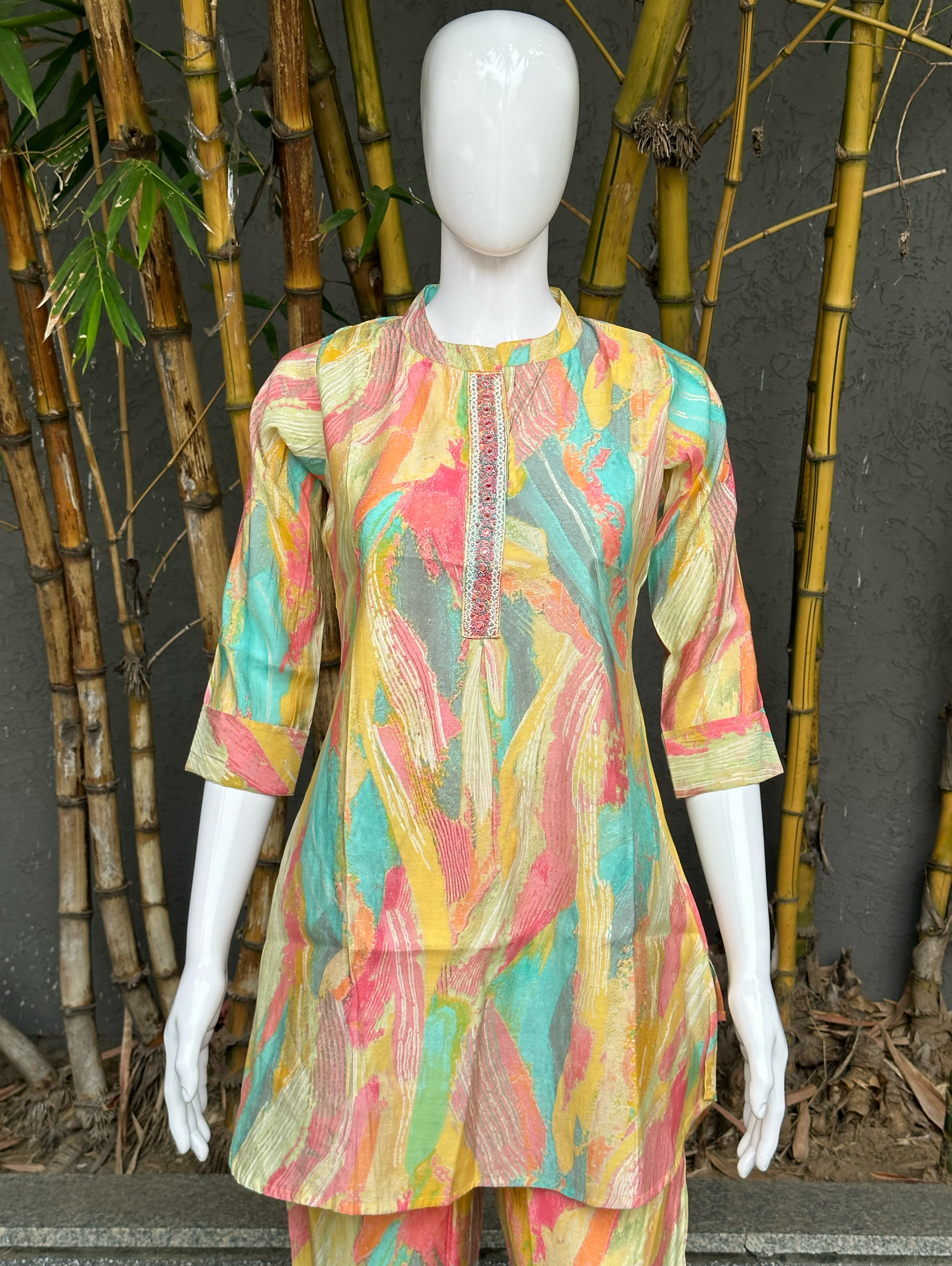 Muslin Stand Patti work Coords