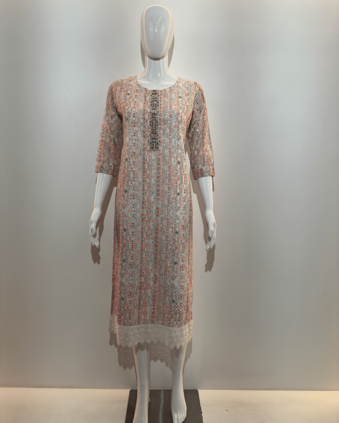 Image of Lucknowi work Cotton Straight Kurti